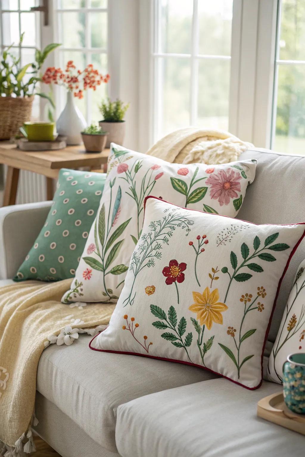 A few new throw pillows will give a room a fresh look for spring.