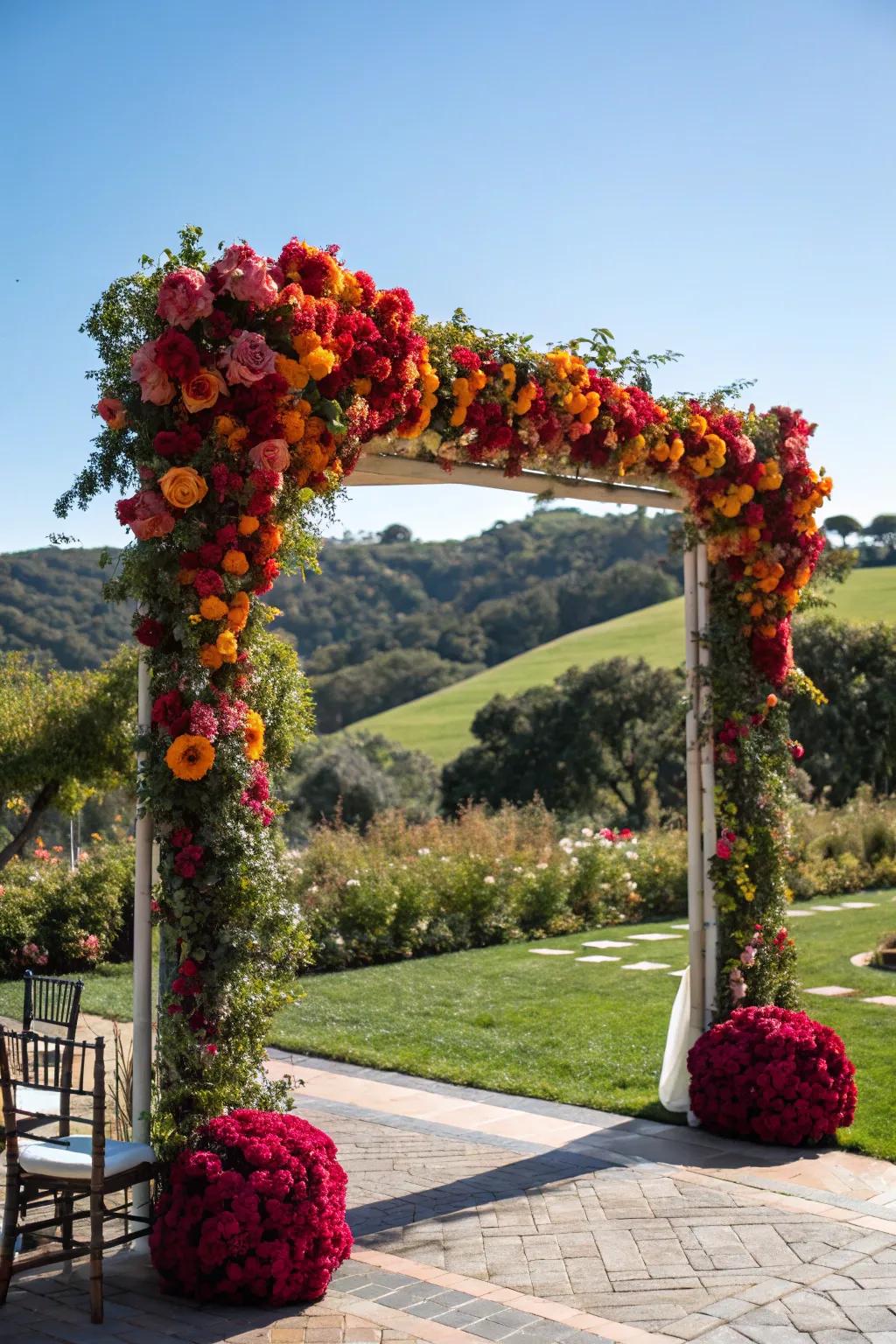 A vibrant square arch featuring bold, bright colors.