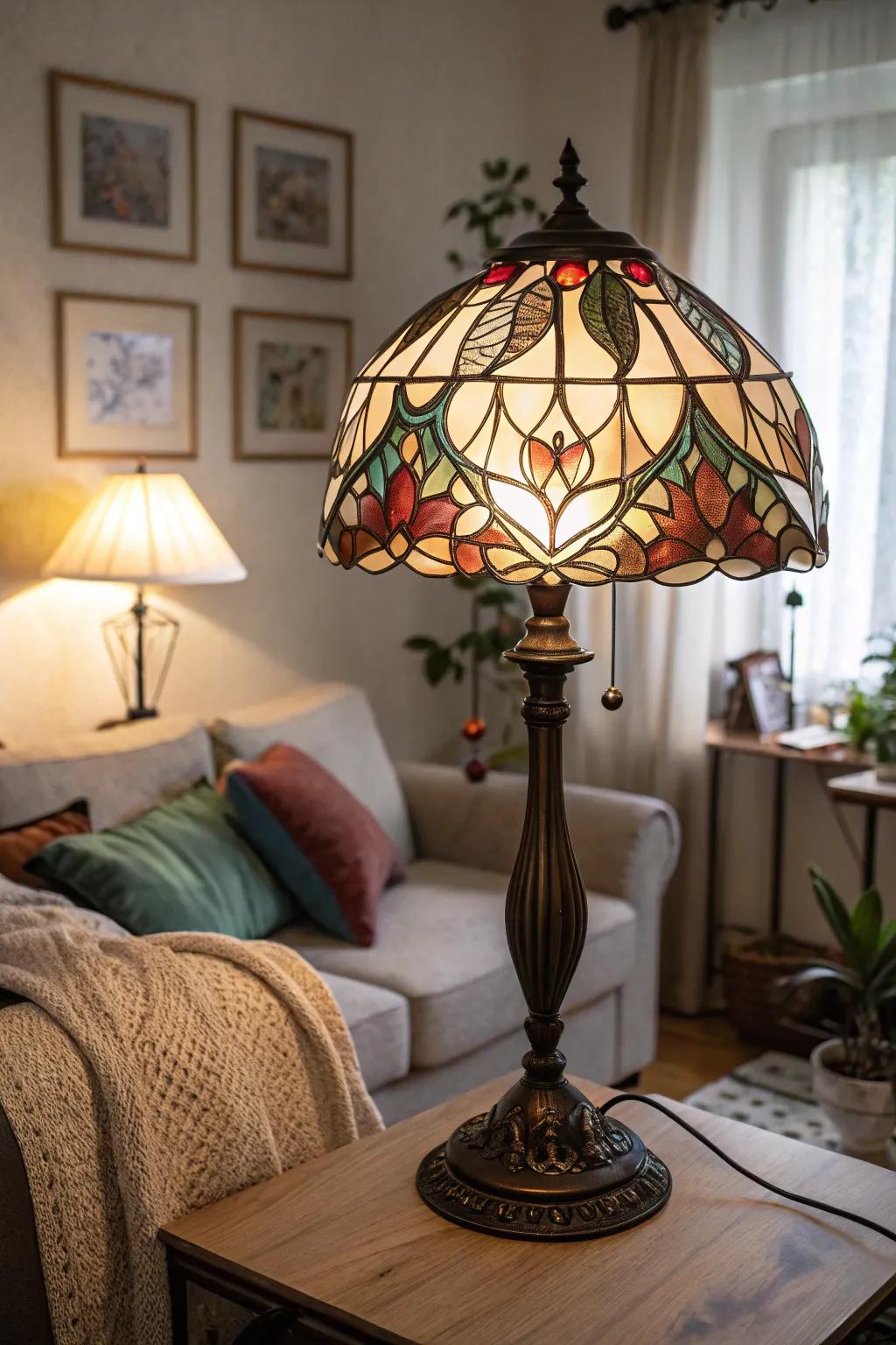 Stained glass light shades contribute a warm and inventive glow to any space.