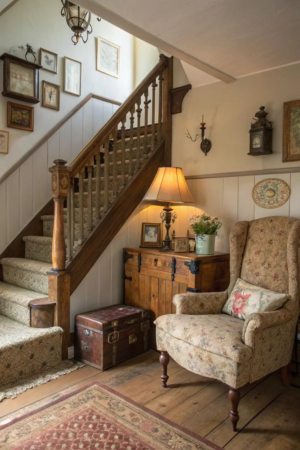 Vintage elements can give your stair landing character and charm.