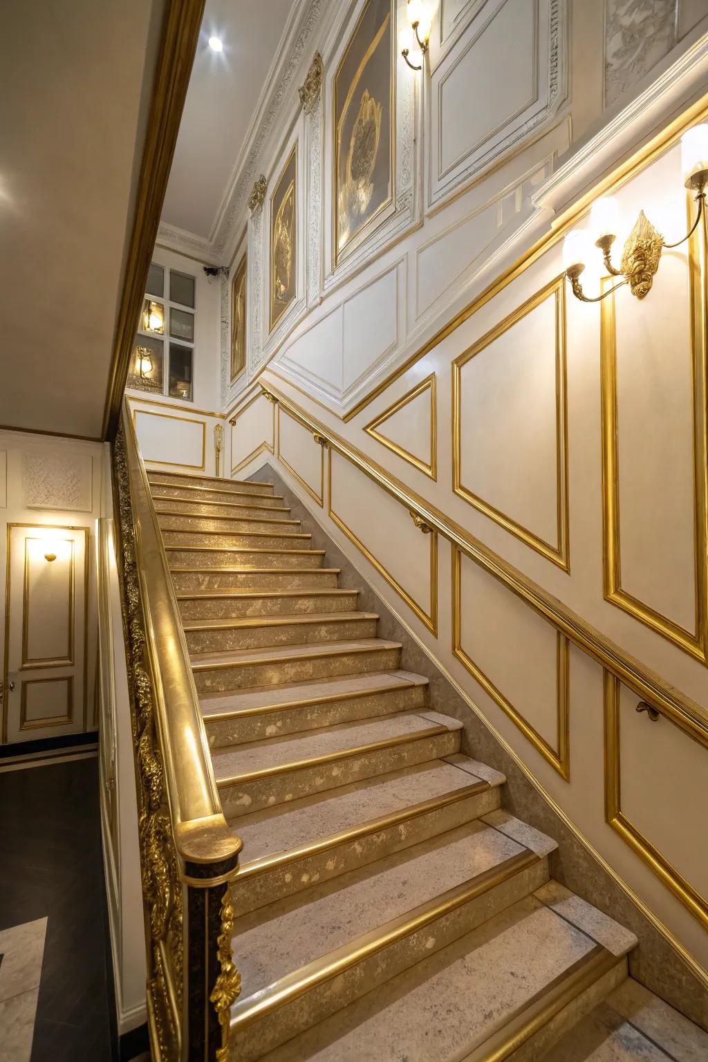 Add a luxurious touch to your stairway with metallic accents.