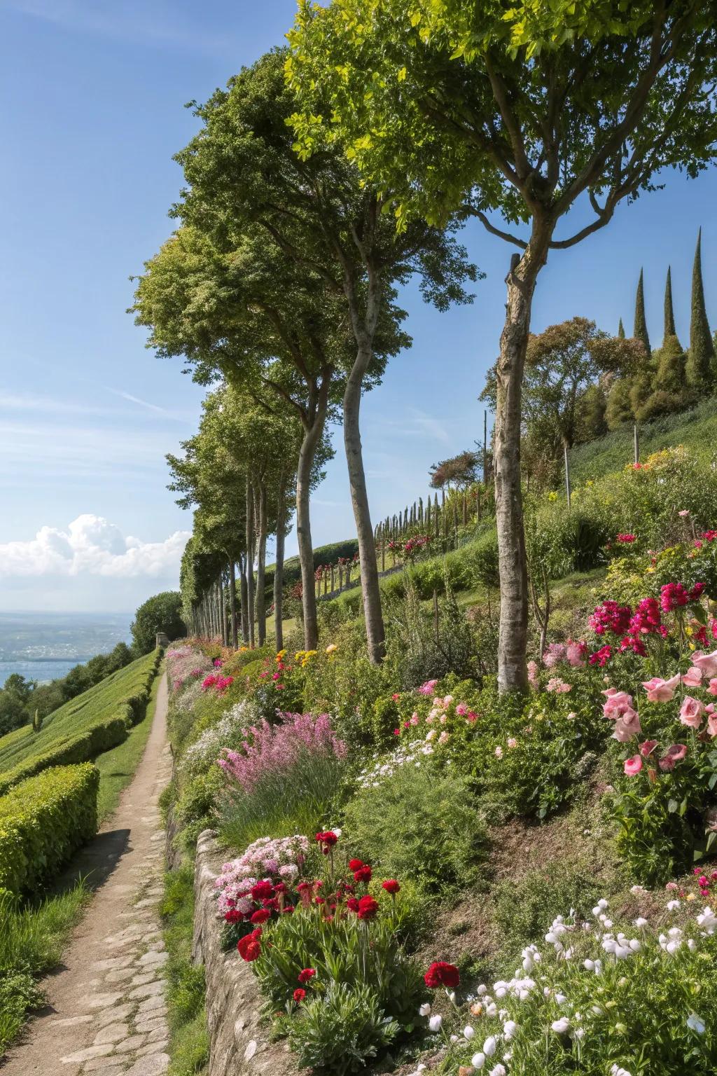 Trees form a natural shield and improve hillside gardens.