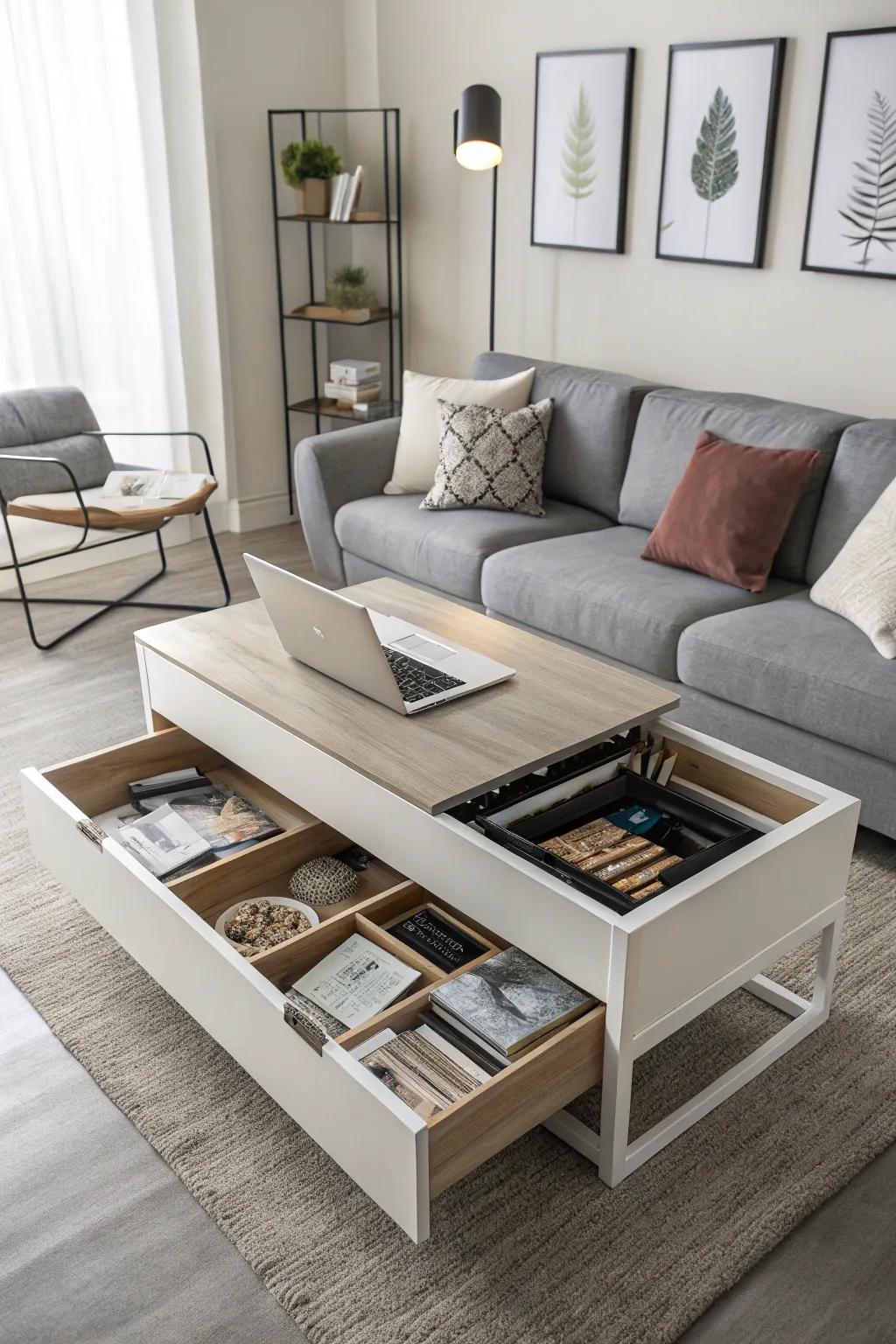 Conceal clutter in plain sight with a convertible coffee table.