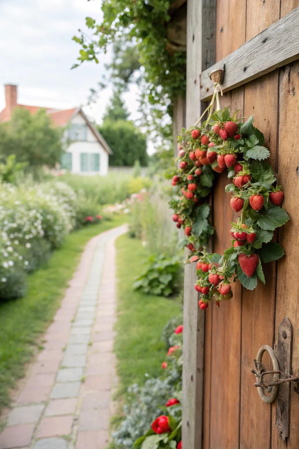 An aromatic strawberry wreath that warmly welcomes guests.