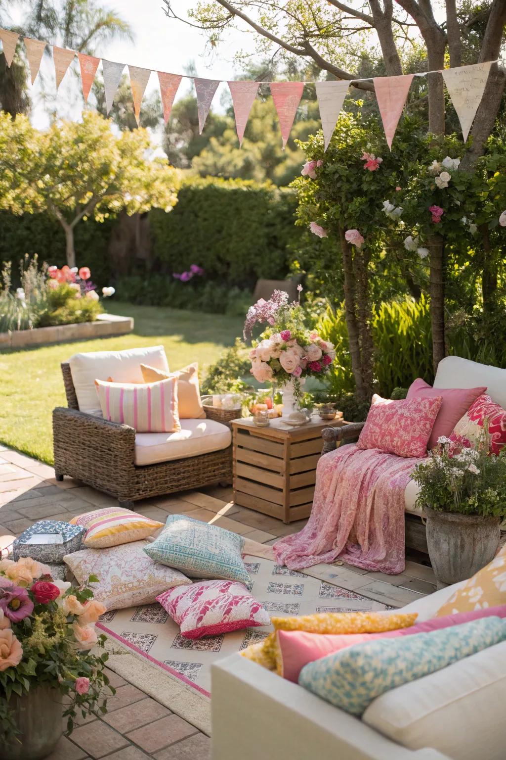 A cozy exterior solar area for attendees to unwind and enjoy the day.