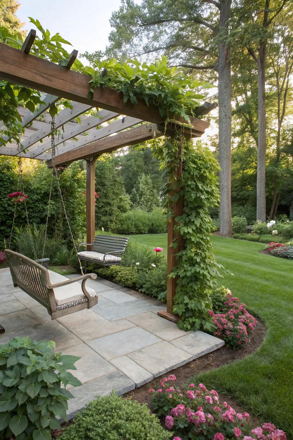 A modern swing enhances your garden with contemporary elegance.