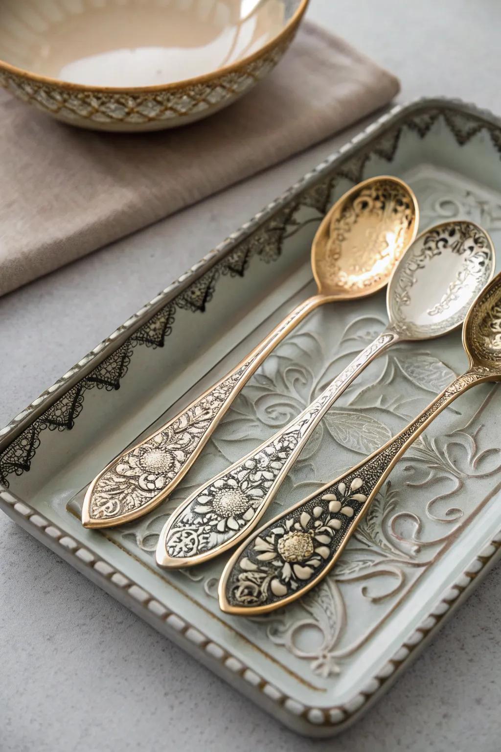 Ornamental spoons contribute charm to any tea ensemble.