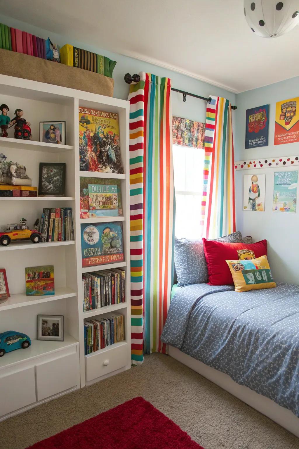 Striped drapes introduce a lively touch to any space.