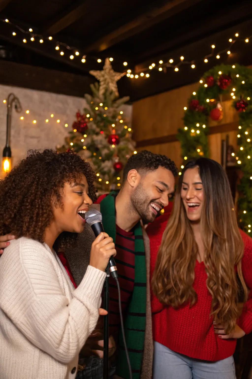 Singing and laughter at a Christmas singing fest.