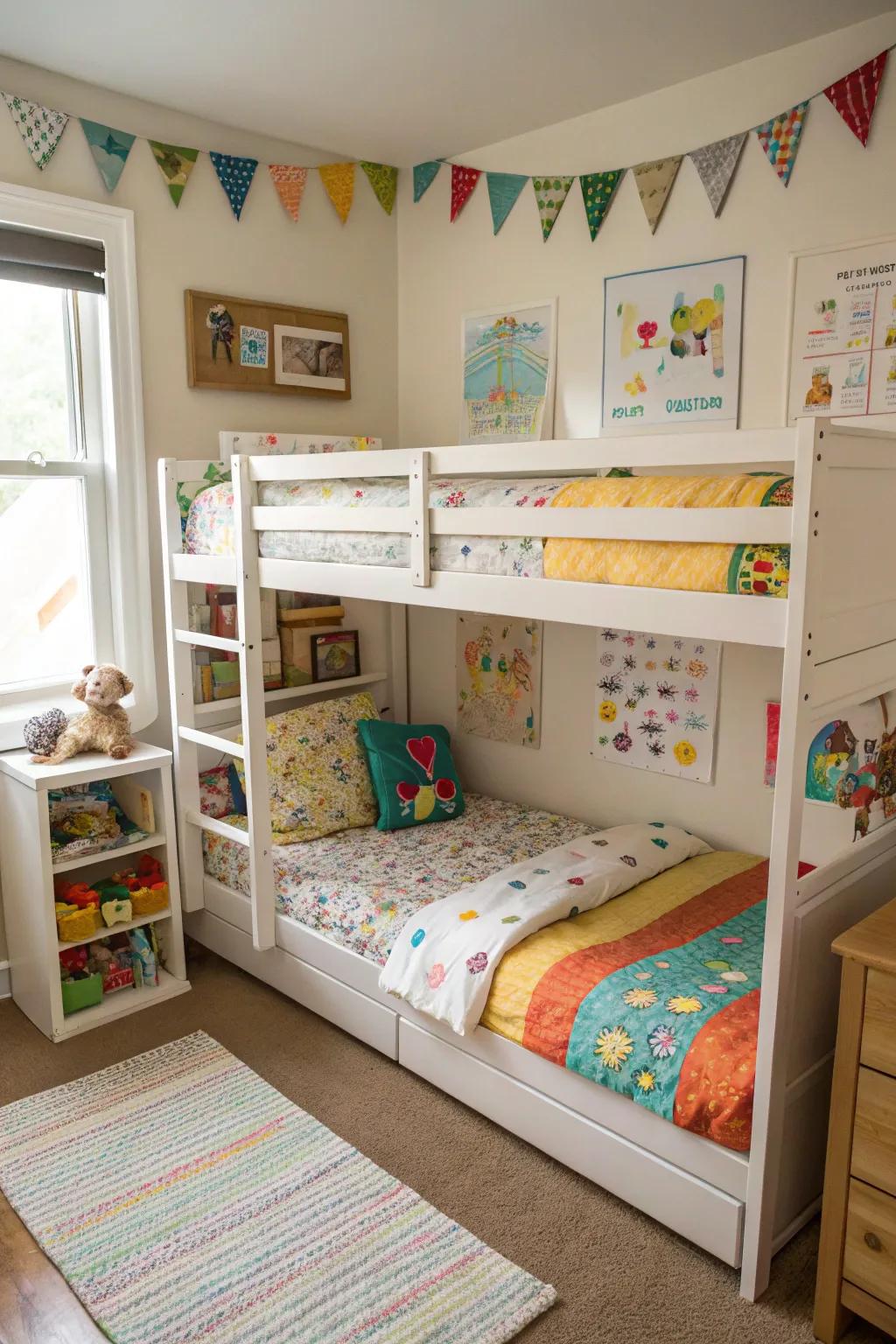 Compact bunk beds appropriate for shared spaces.