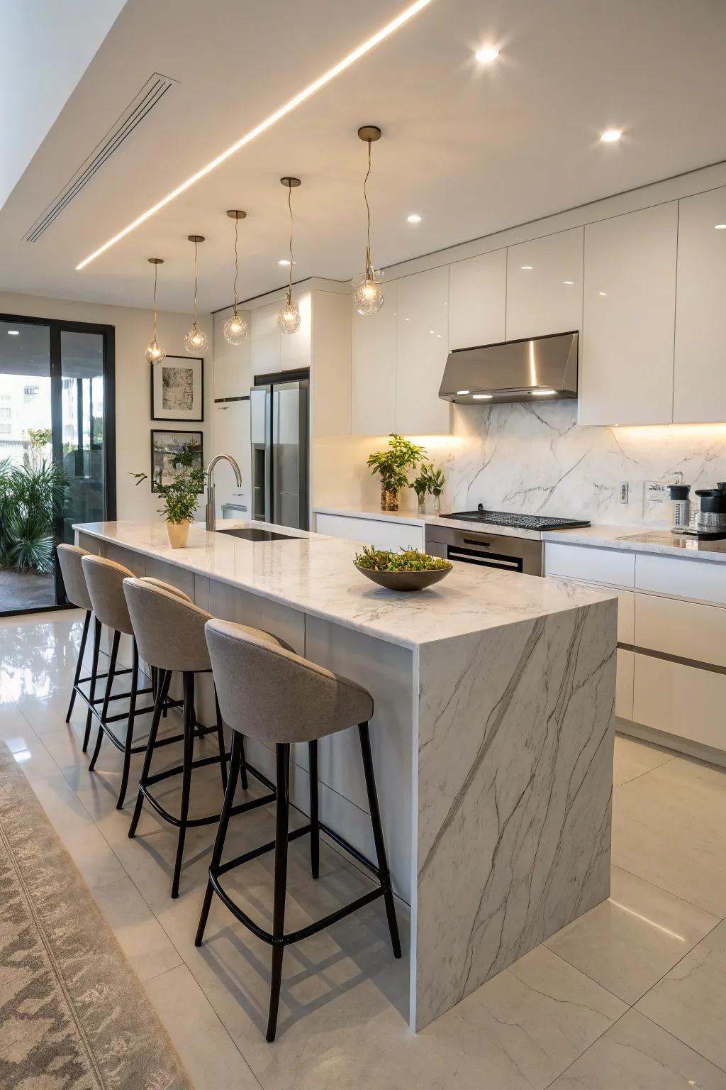 Compact cooking island with seating