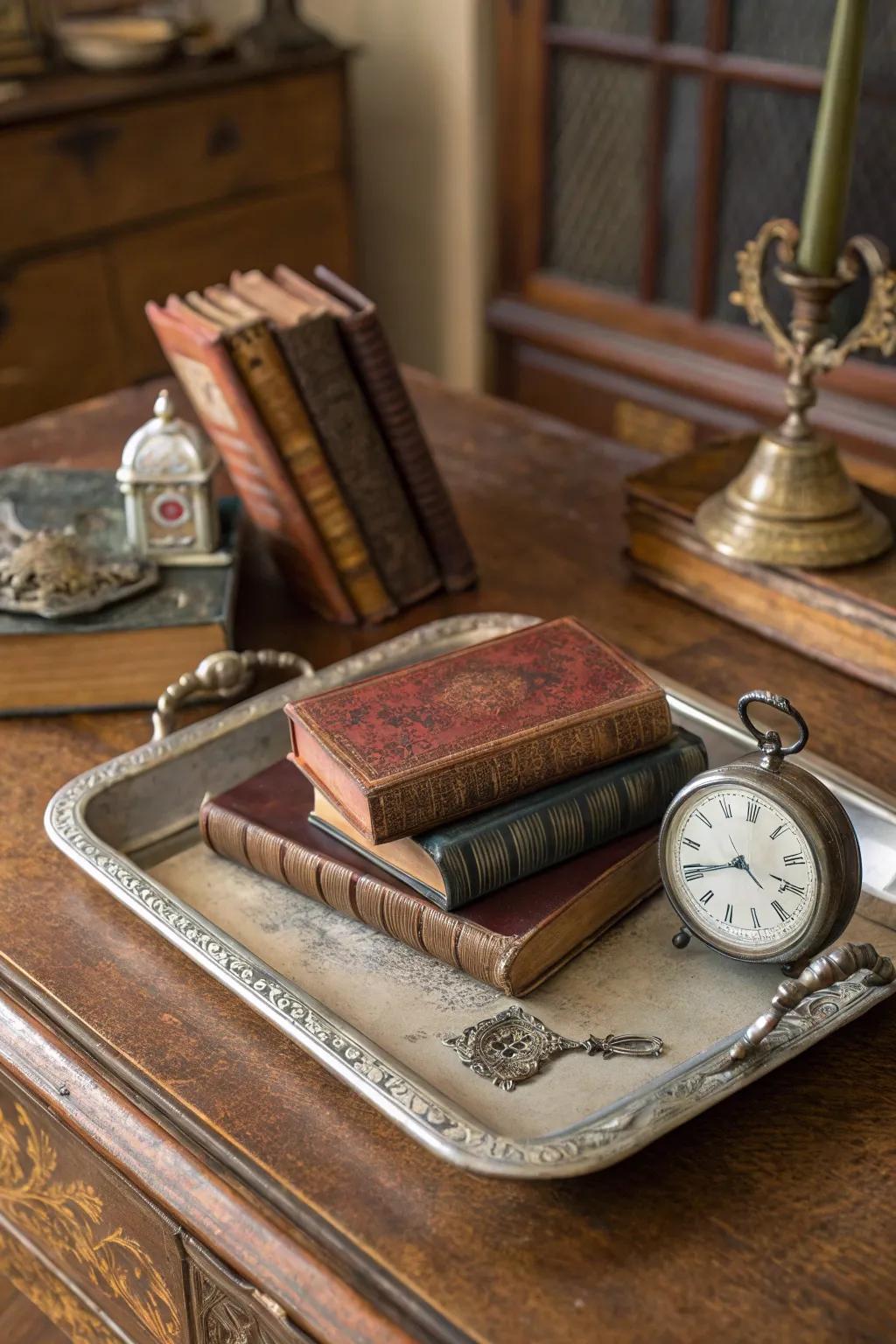 A nostalgic spatial arrangement exhibiting an alluring classic tray.