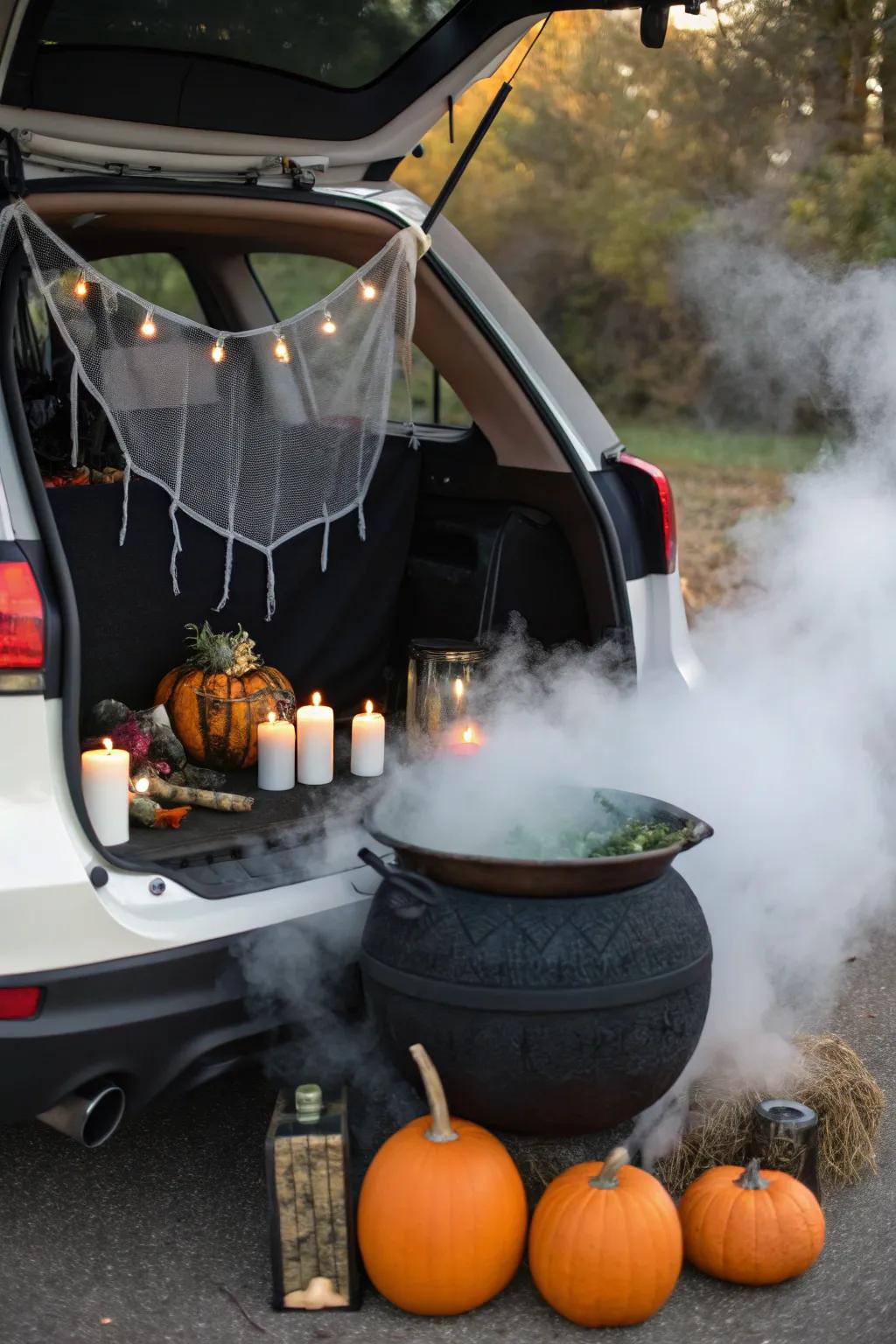 A bubbling mixture station adds magical realism.