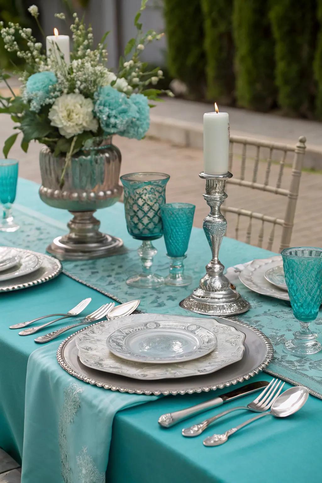 Aqua and silver together offer a sophisticated and elegant look.