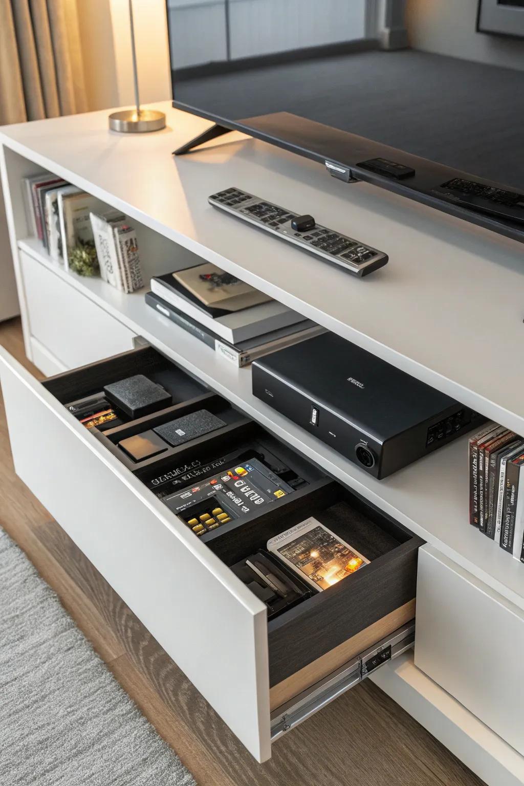 Concealed sections offer discreet storage options for a cleaner aesthetic.