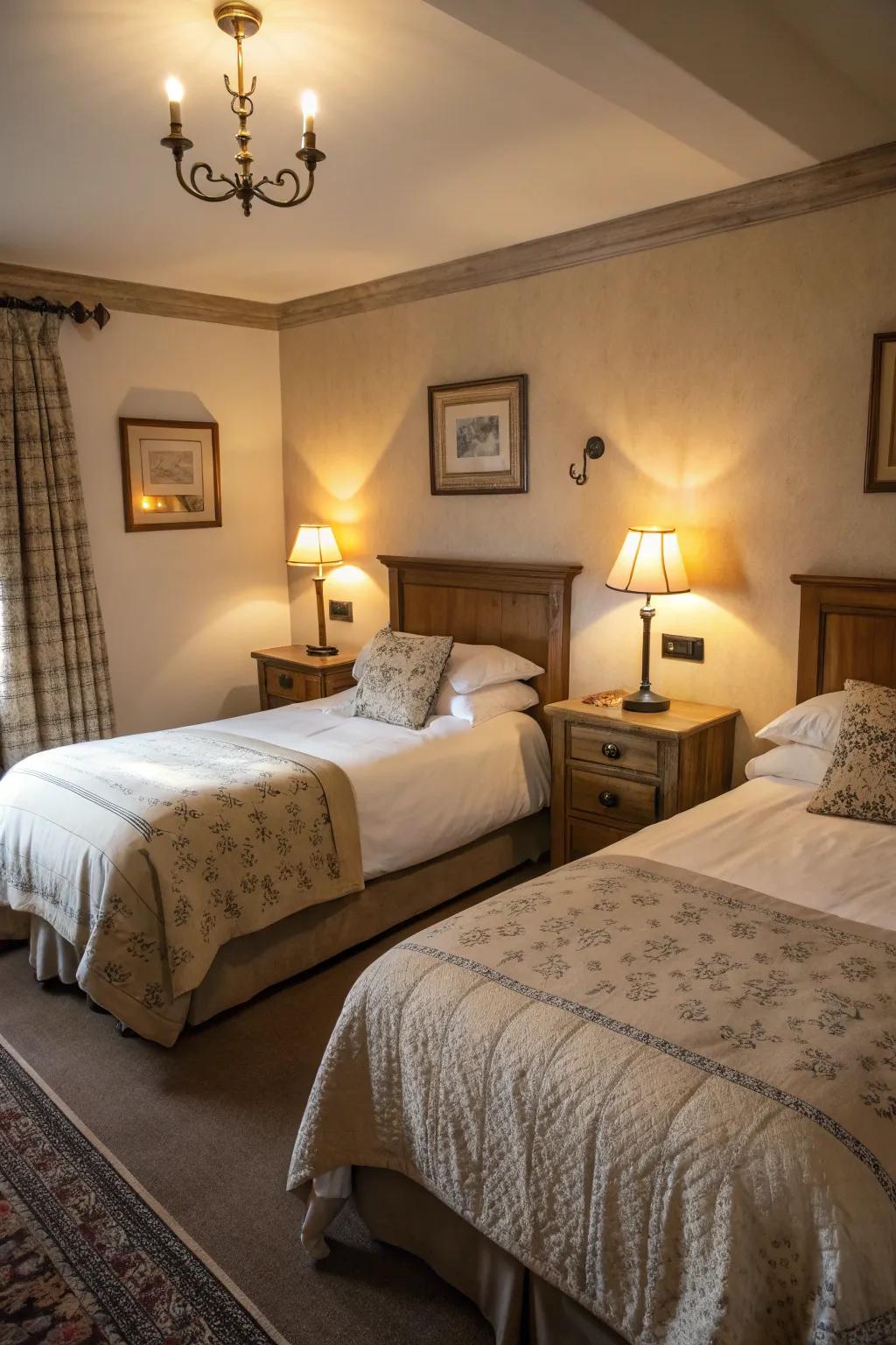 Appropriate accent lighting in the room gives it a warm and welcoming feel.