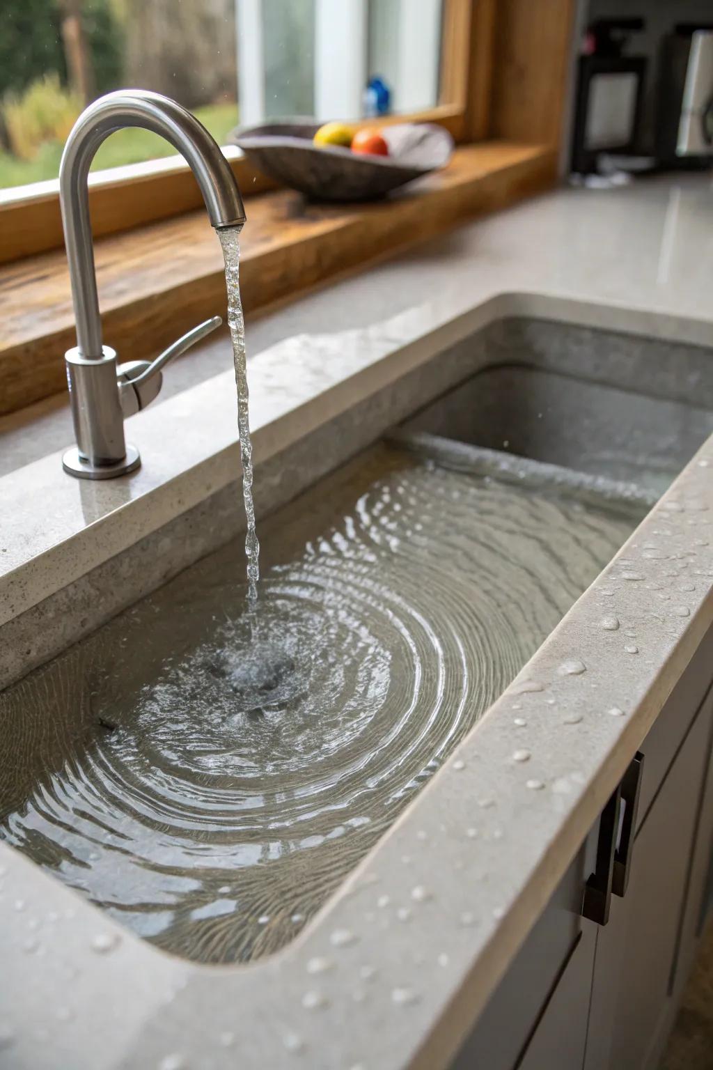 Engineered channel incisions within an undermount sink, encouraging effective water drainage.