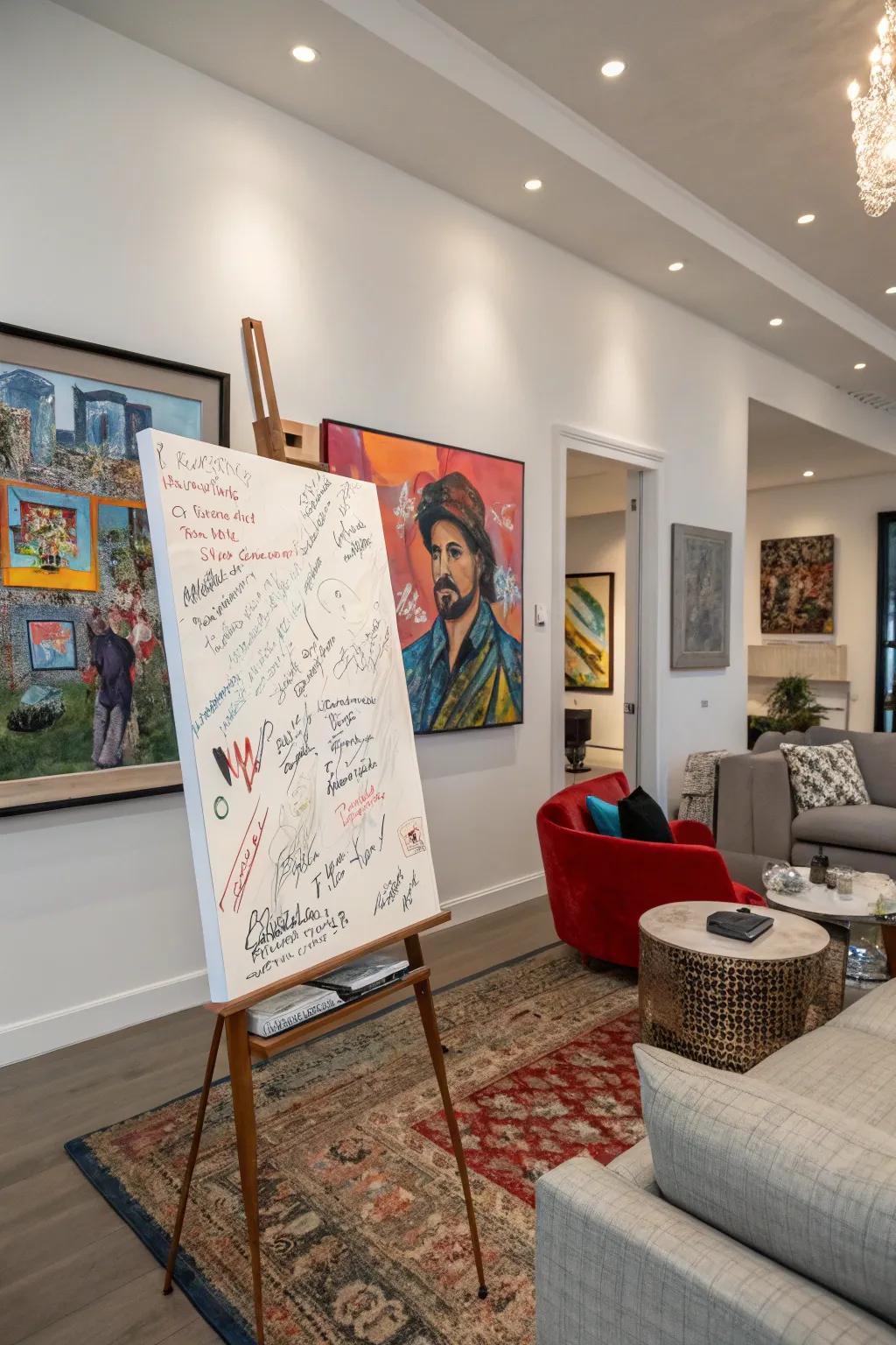 Attendees sign a bespoke art piece, fashioning a collaborative masterpiece.