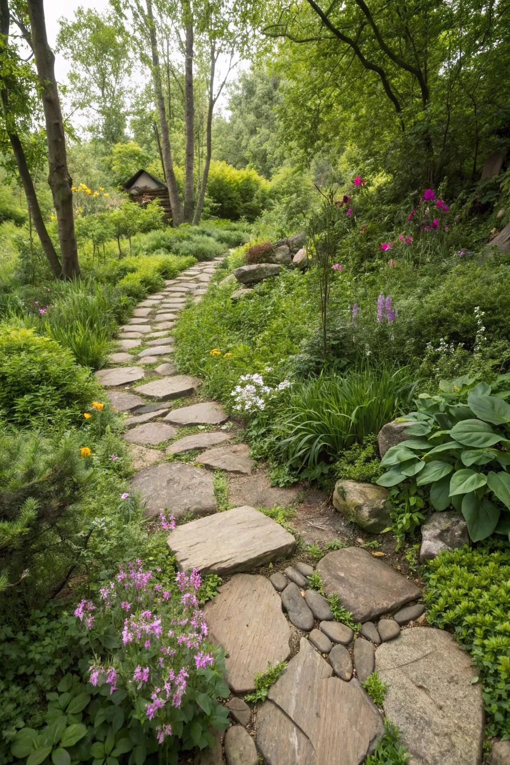 Sustainable paths use materials that are eco-friendly and blend in with nature.
