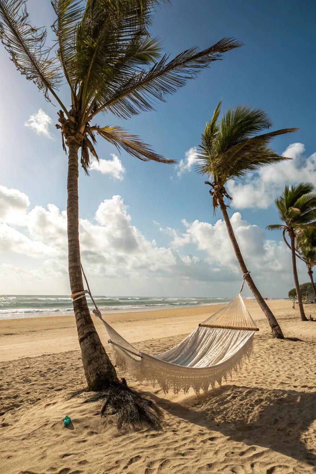 Relax in a hammock haven using a coastal sand base.