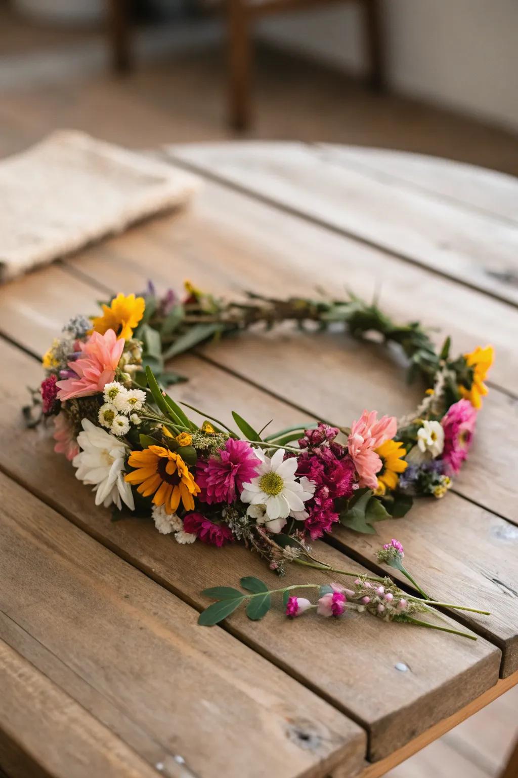 A handmade bloom headwear with vibrant blooms.