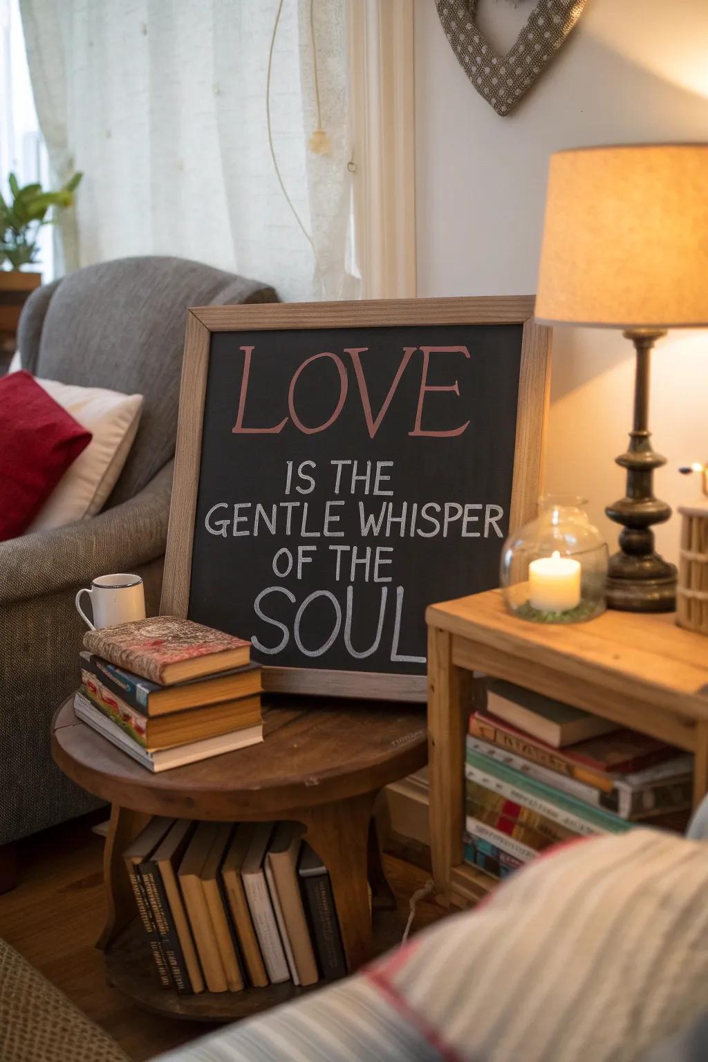 Inspirational quotes for a loving ambiance.