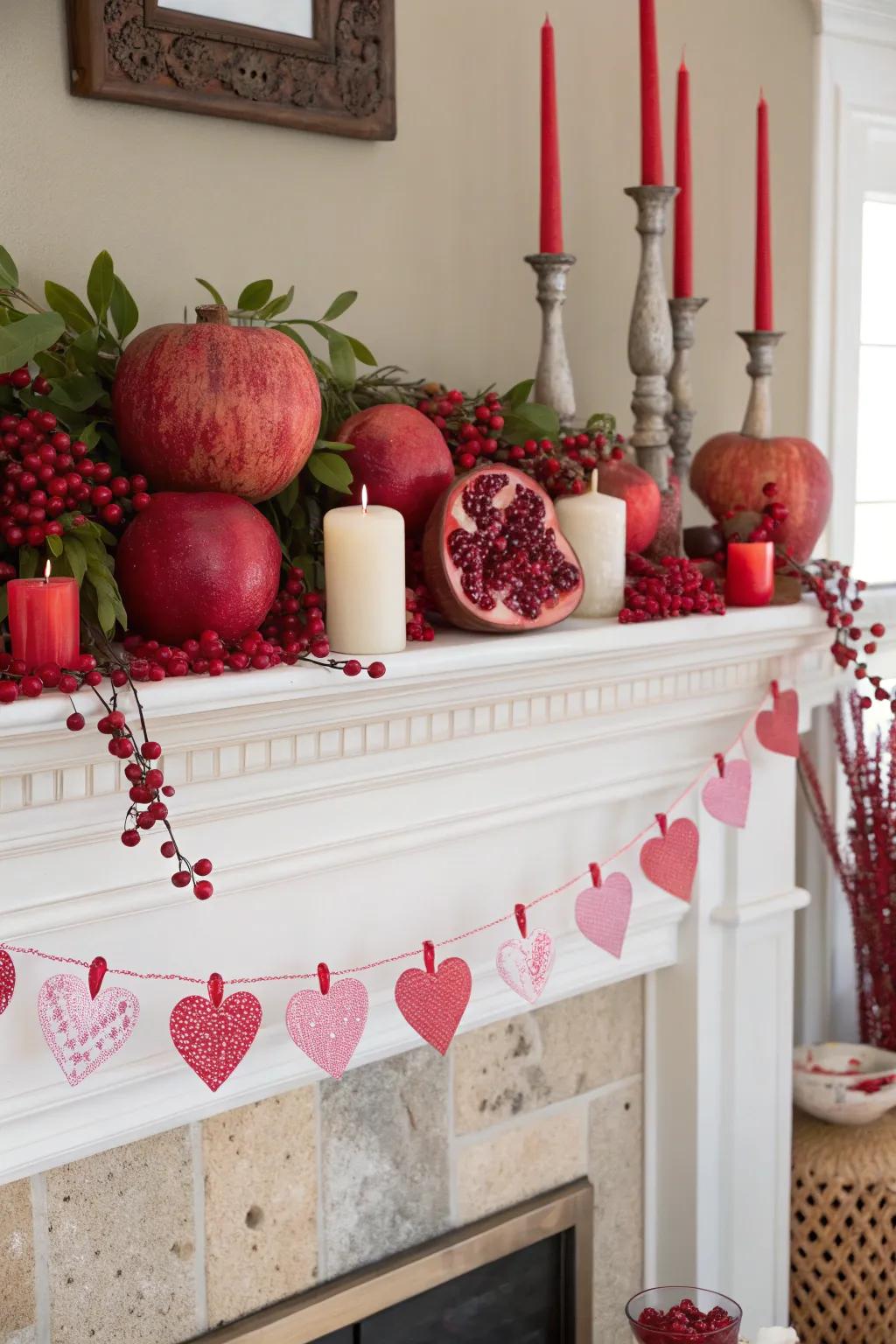 Seasonal fruits inject an innate burst of hue into the mantel.