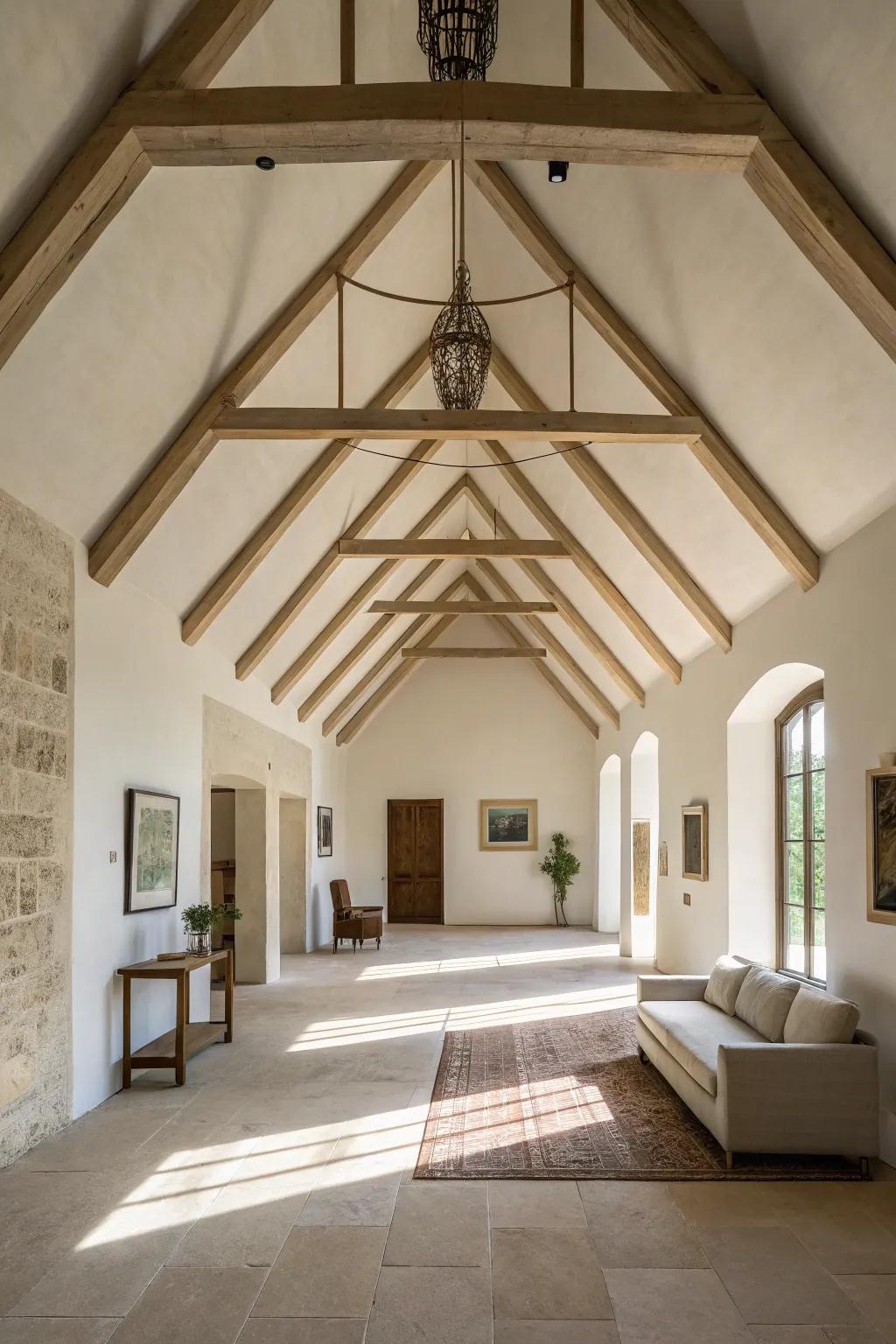 Simple sophistication presented through concealed beams on a vaulted ceiling.