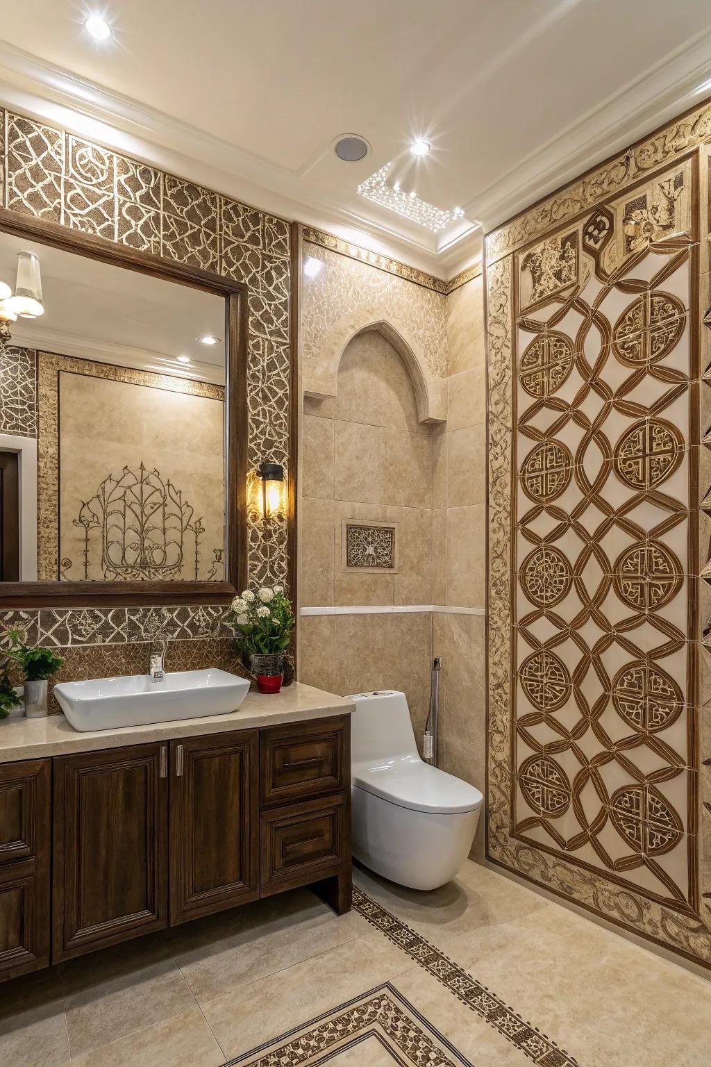 A highlight wall becomes a stunning focal point in the bathroom.