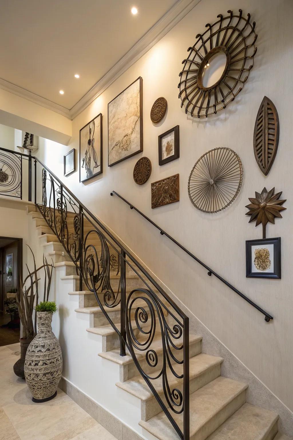 Metal accents introduce an industrial vibe to your stairway.