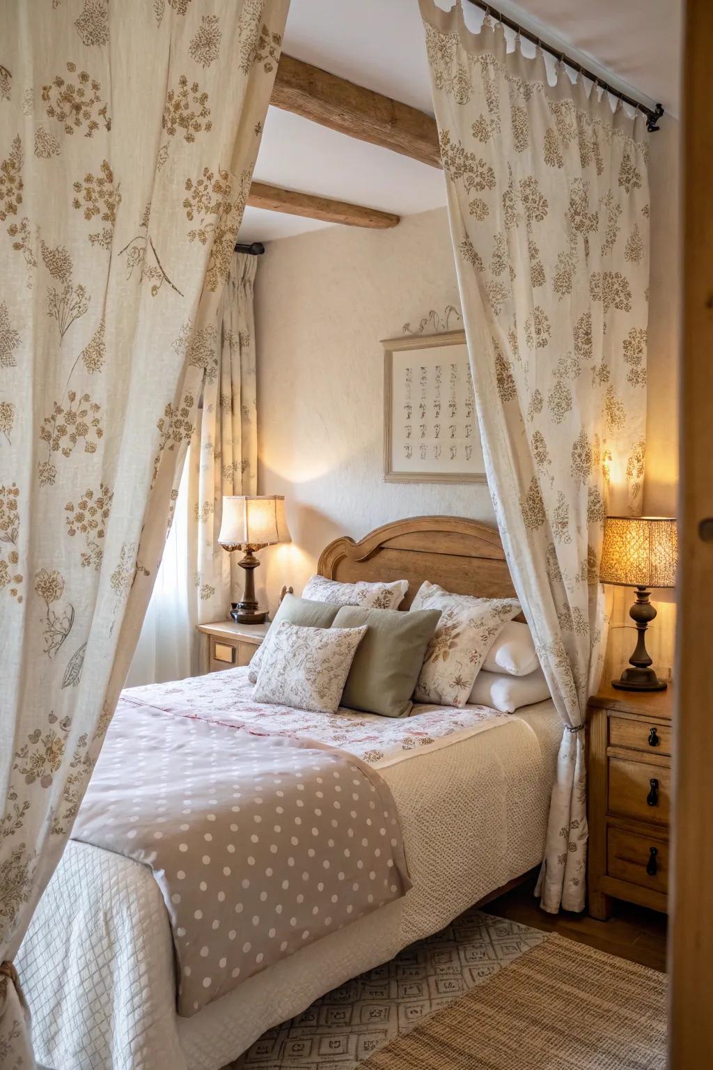 Drape add softness and color to the bedroom.