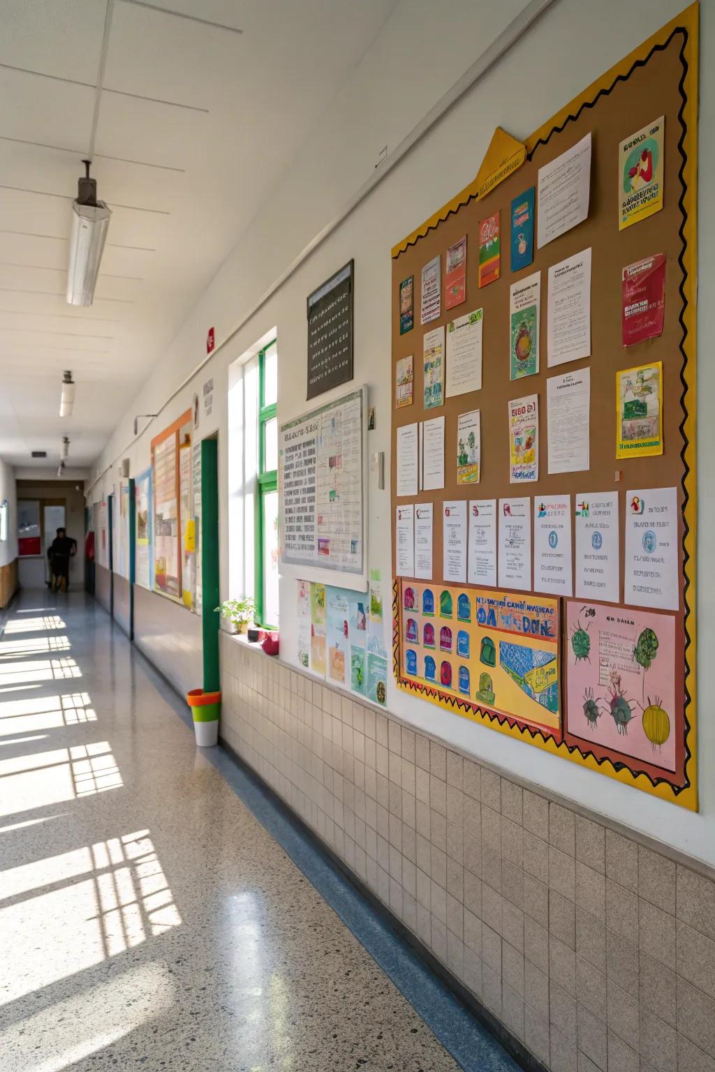 Modular notice boards adorning a school wall