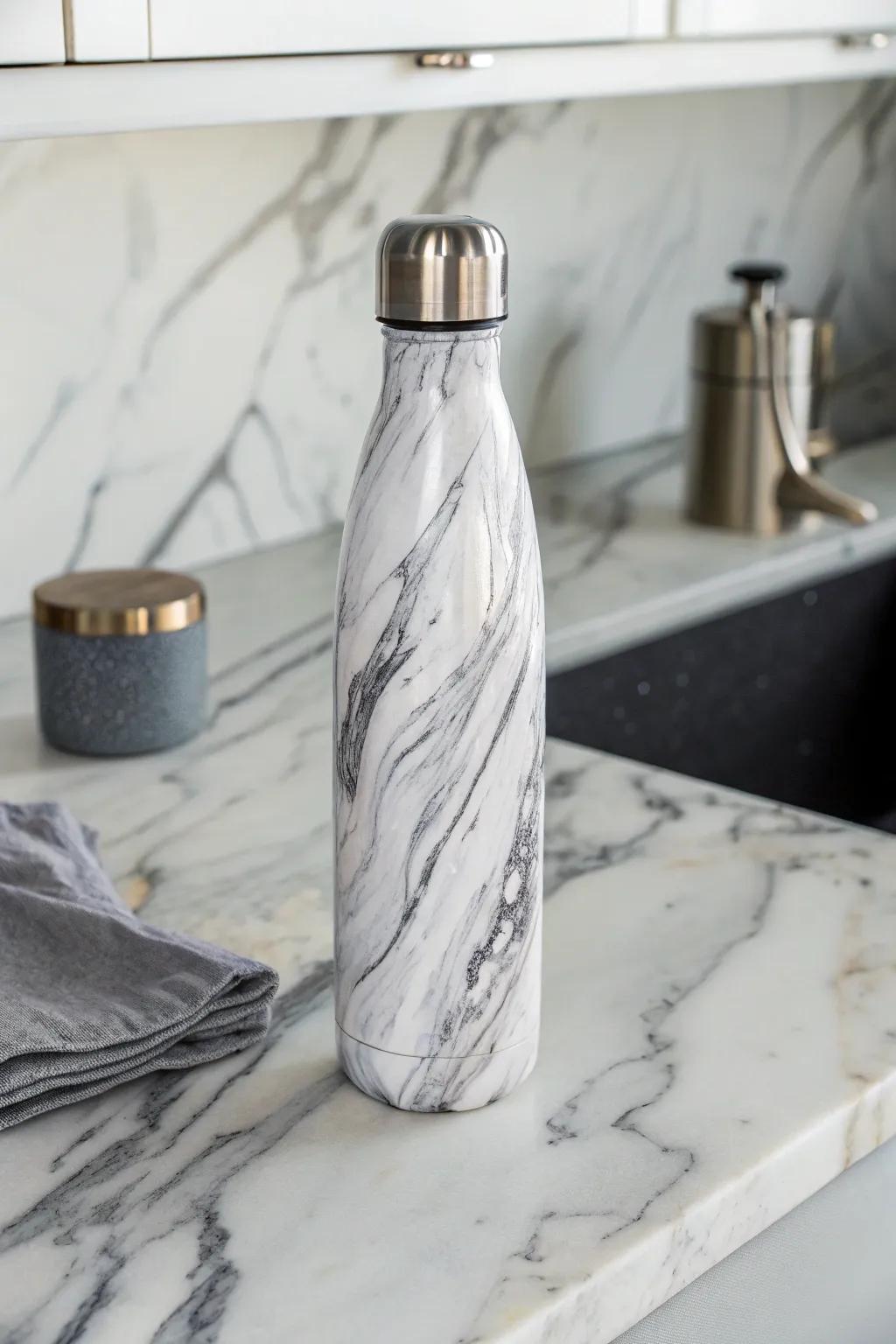 Luxurious marble effect hydration container aesthetics for a refined appeal.