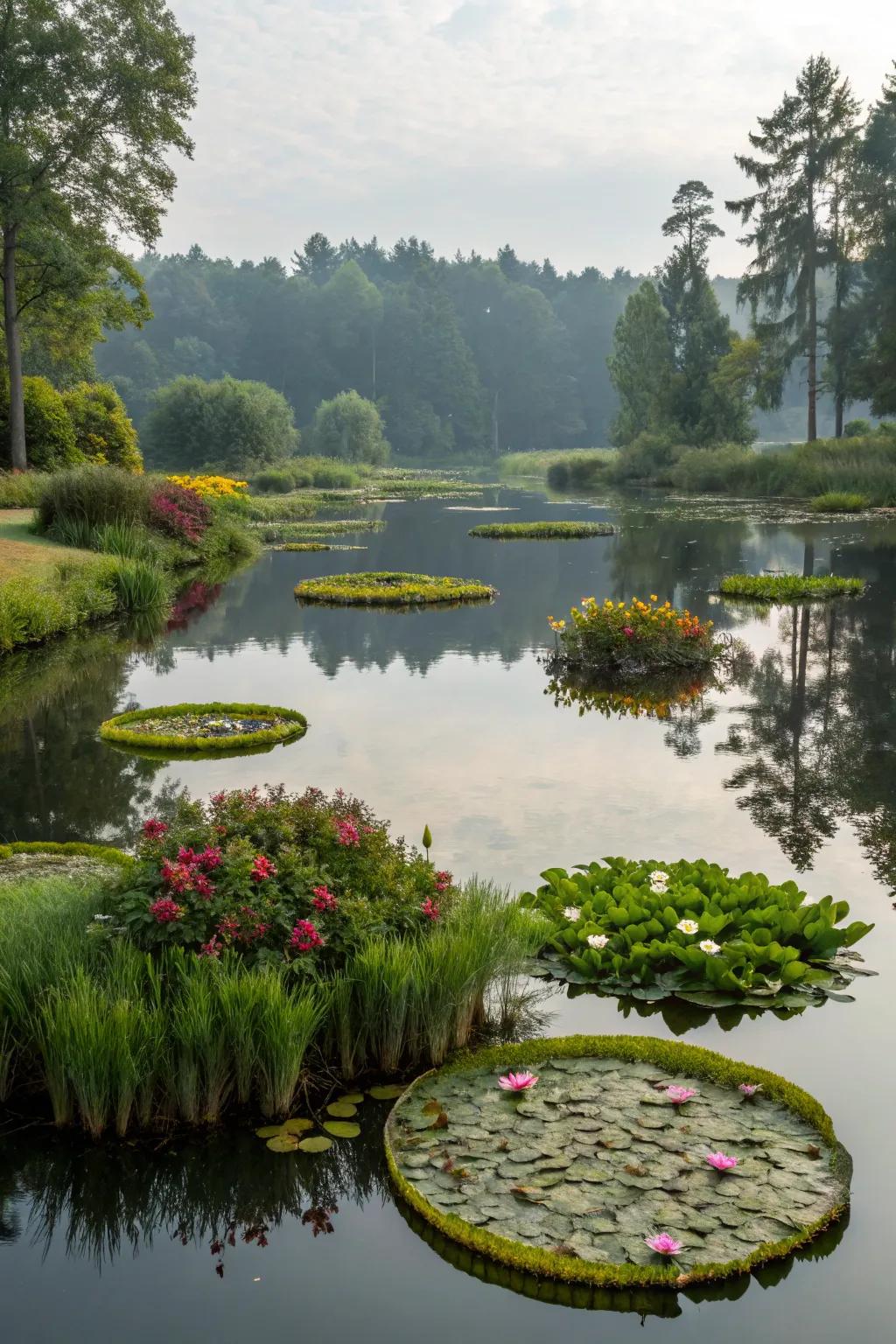 Floating flora islands add a unique and whimsical touch to garden ponds.