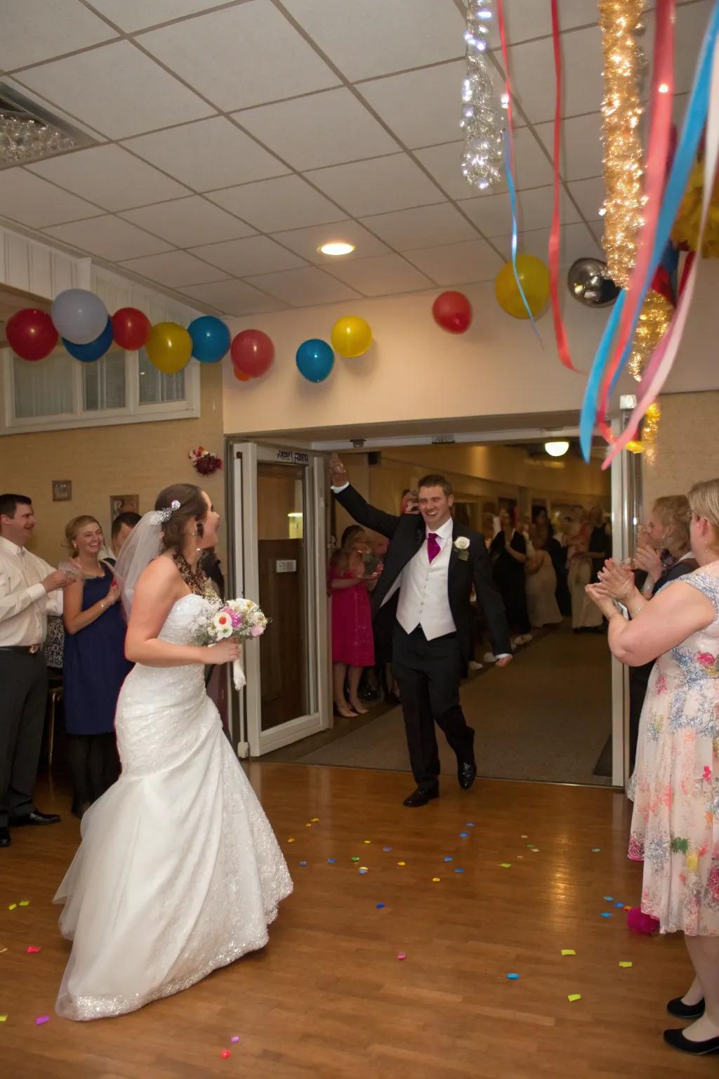 A flash mob dance brings energy and excitement to the reception.