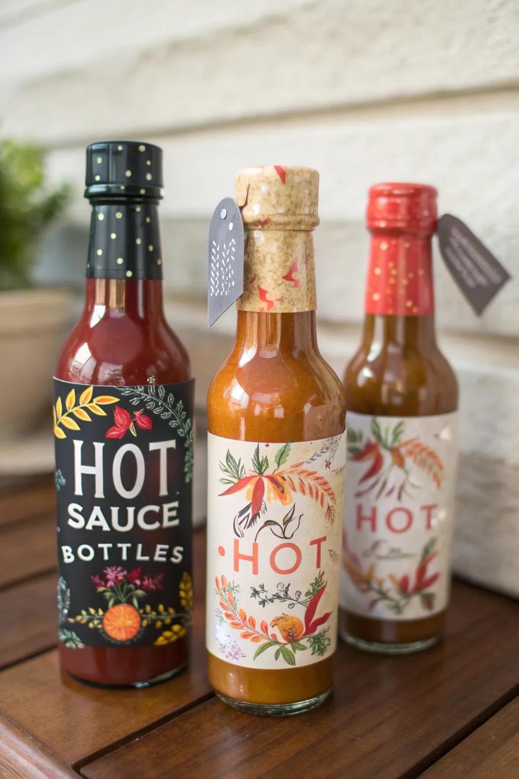 Bespoke hot sauce vials designed to infuse a spicy dimension to your wedding gifts