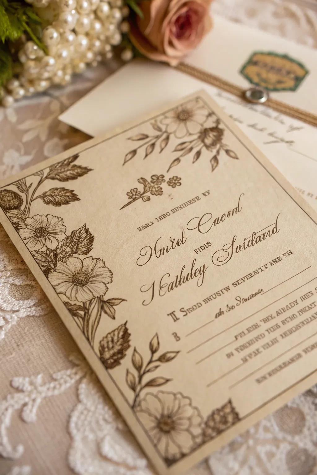 Postcard-style invitation with sepia tones.