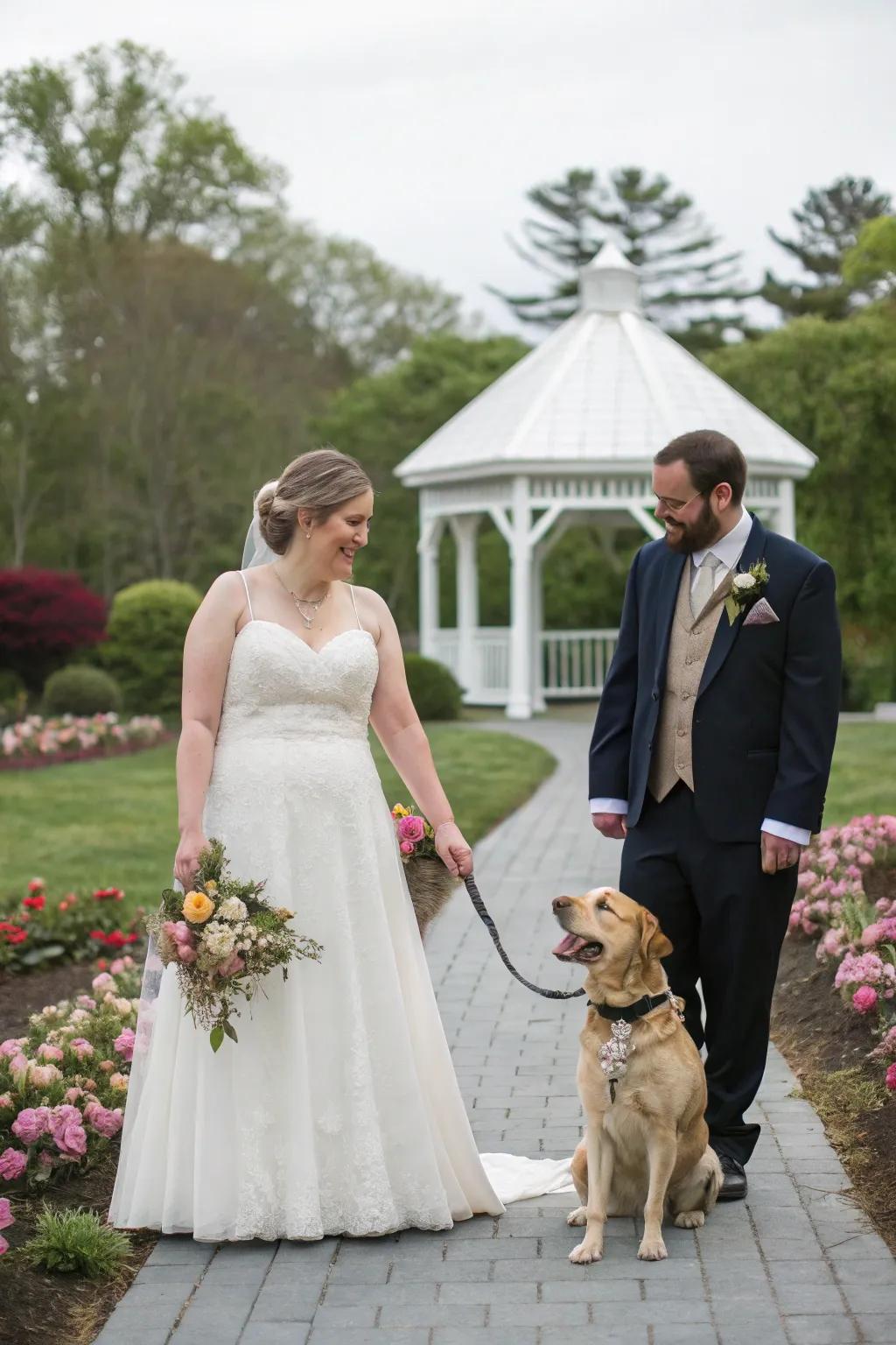 Incorporating furry companions in the wedding celebration for enhanced joy.
