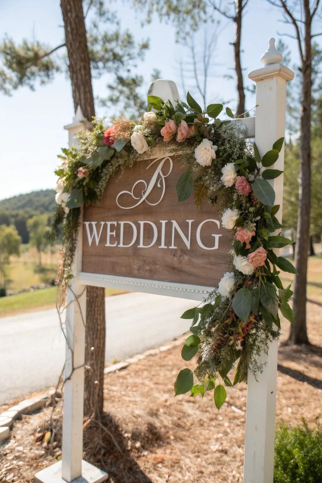 Wreath signs introduce a seasonal, festive sentiment to your wedding aesthetic.