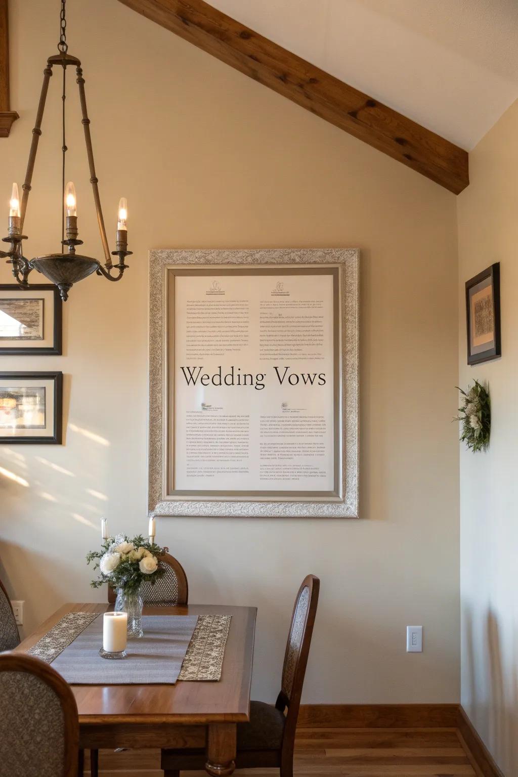 Modern suspended frame of vows adding elegance to a dining room.