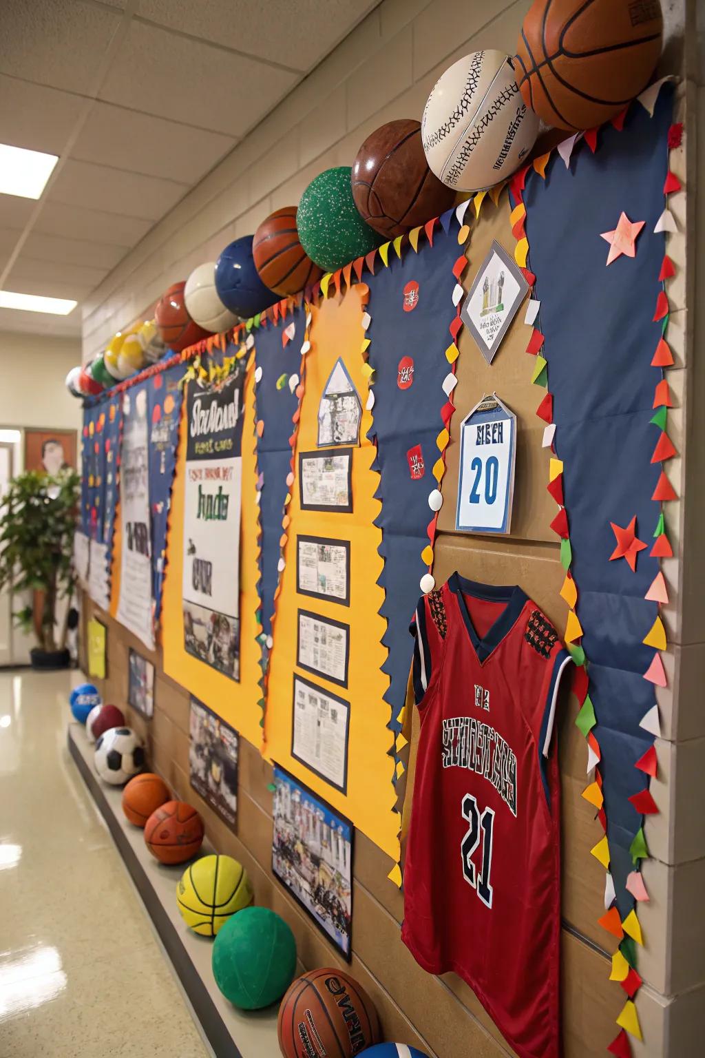 A sports-themed board to promote teamwork and school spirit.