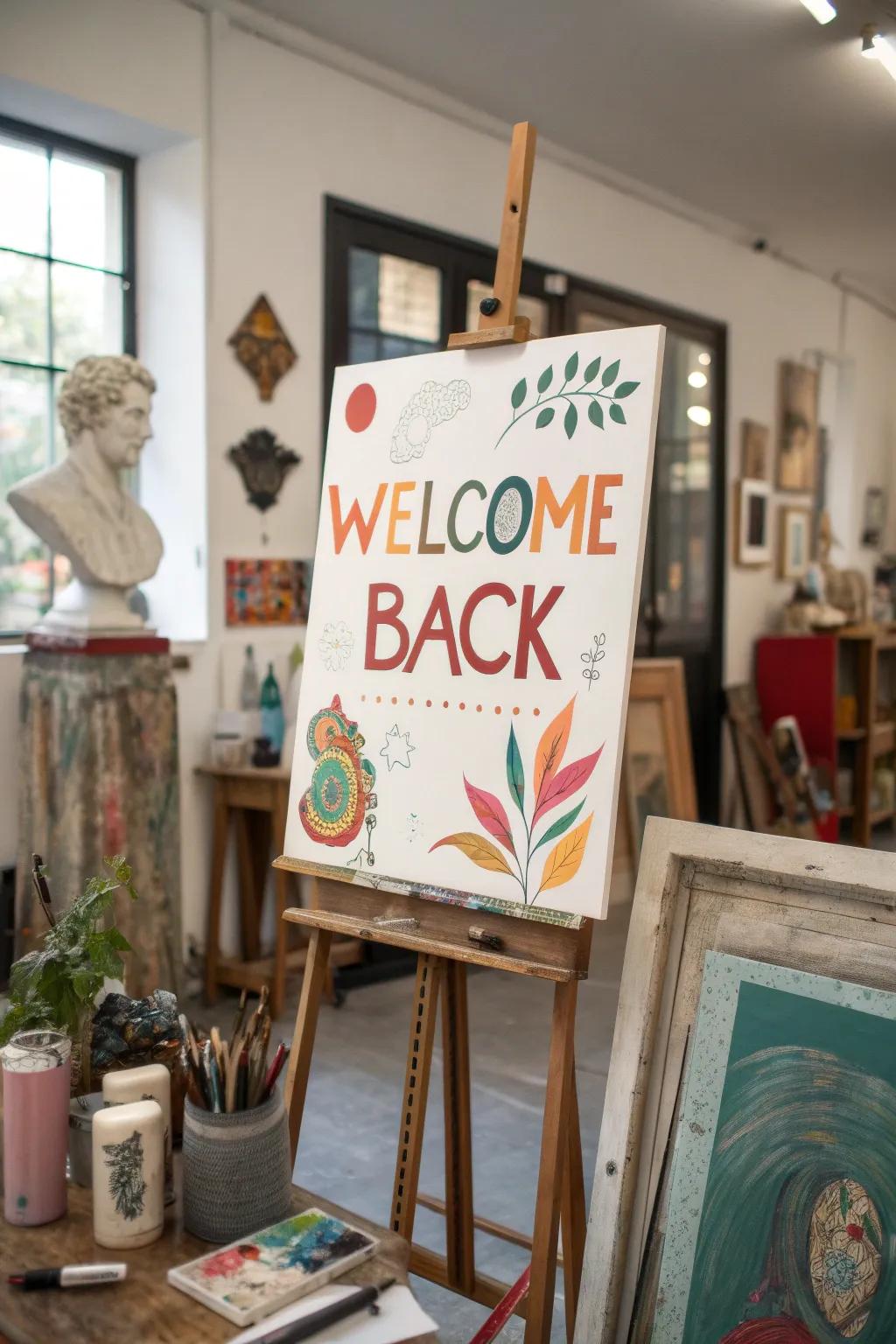 An artistic depiction poster enhances an artist&rsquo;s studio.