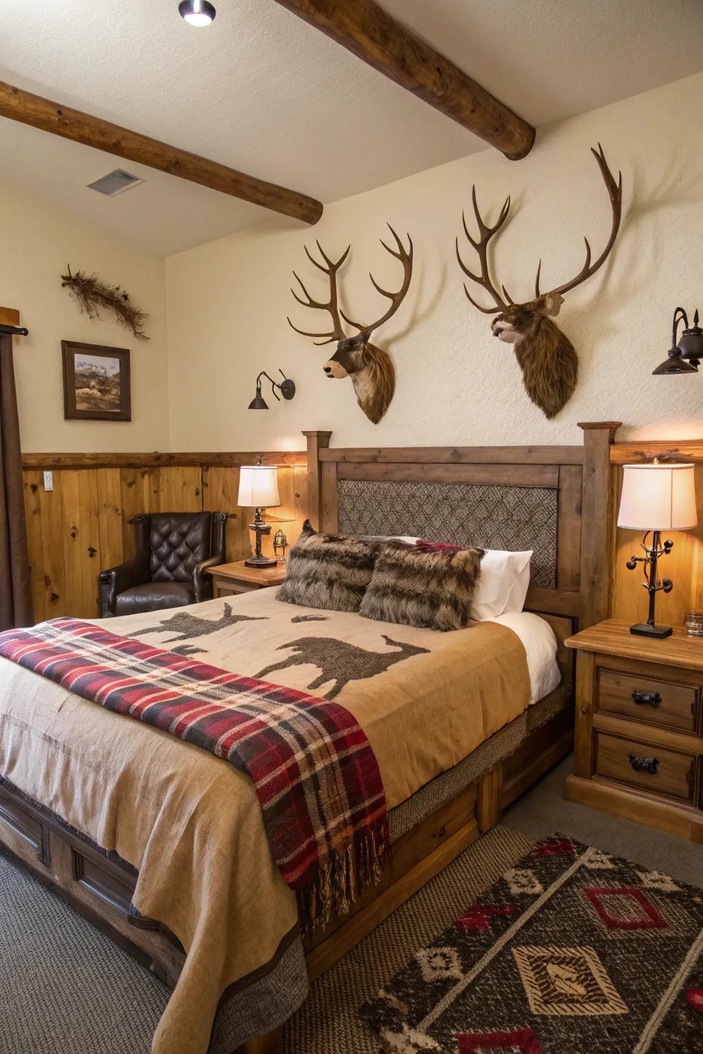 Antler accents give a rugged elegance to your room.