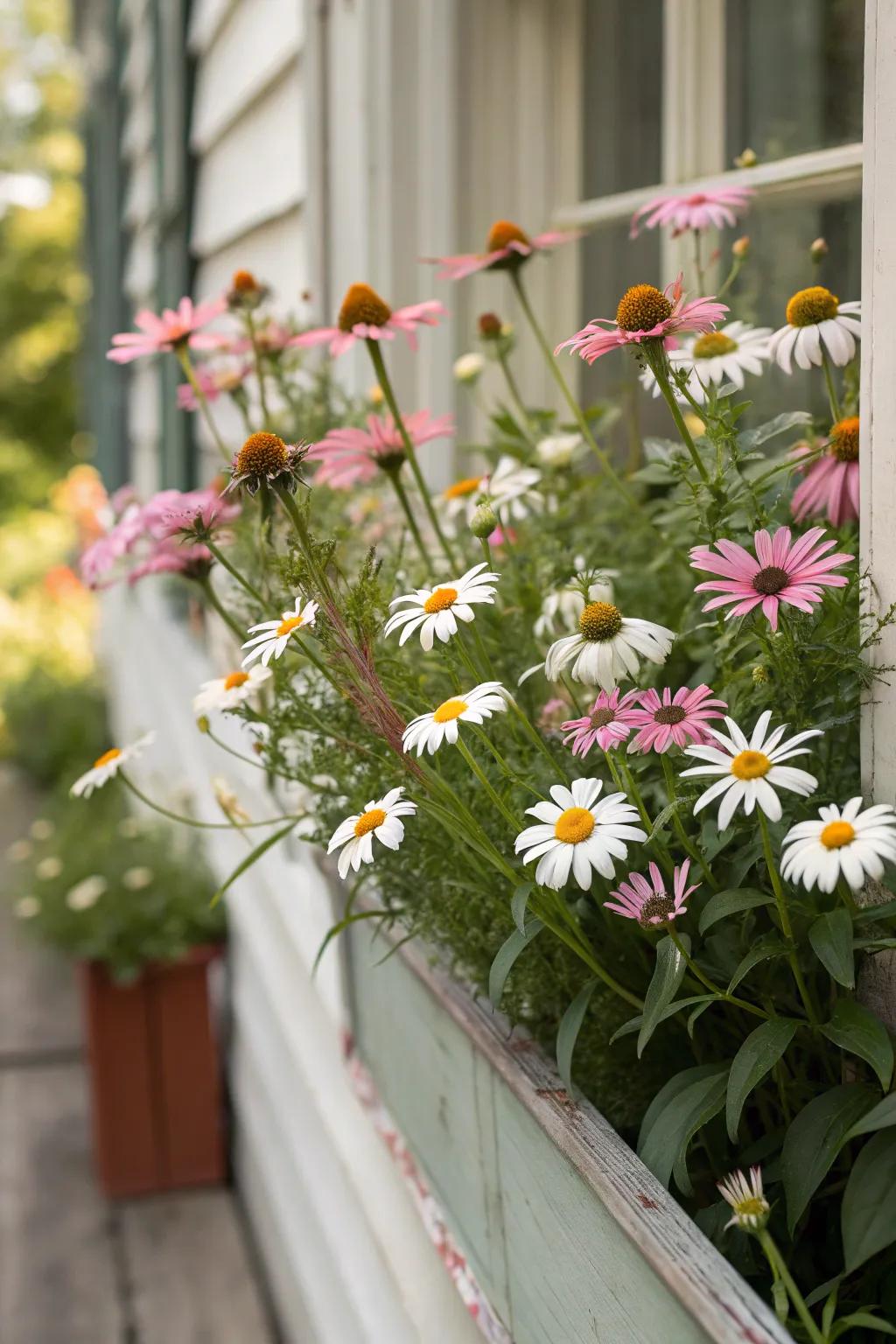 A carefree wildflower field with daisies.