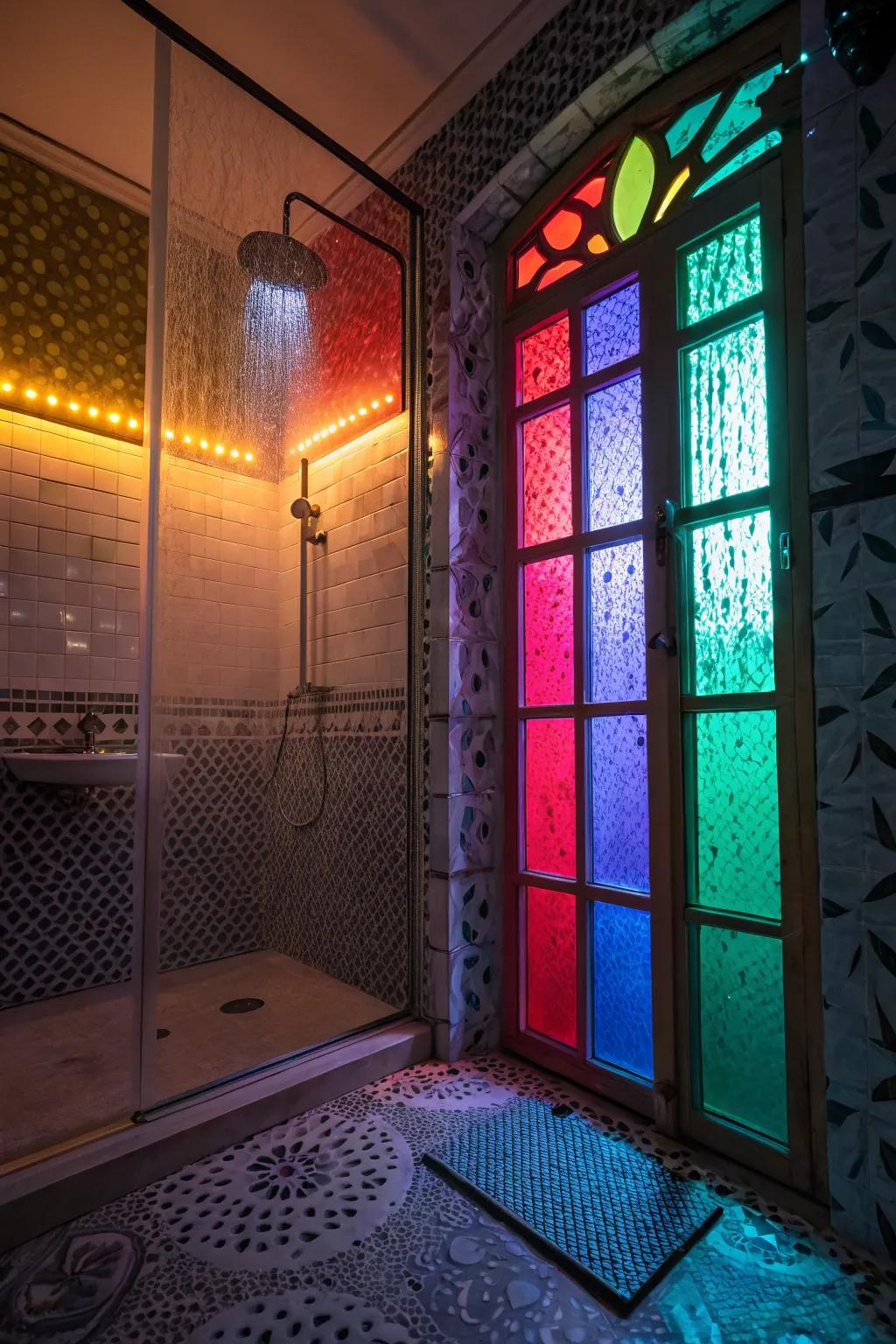 Tinted glass delivers unique lighting effects and mood to the shower.