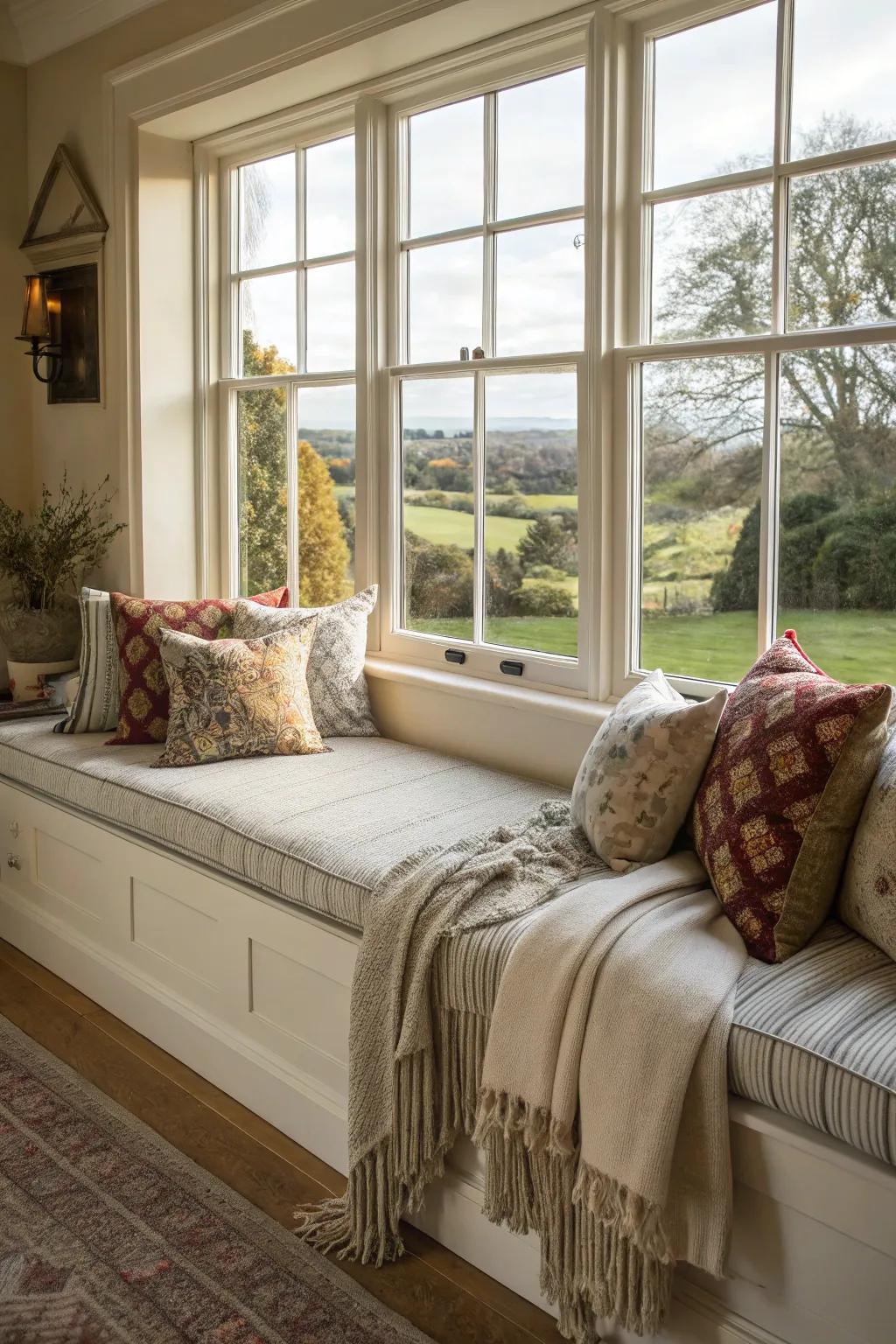 Seating from wall to wall makes your window area more useful.