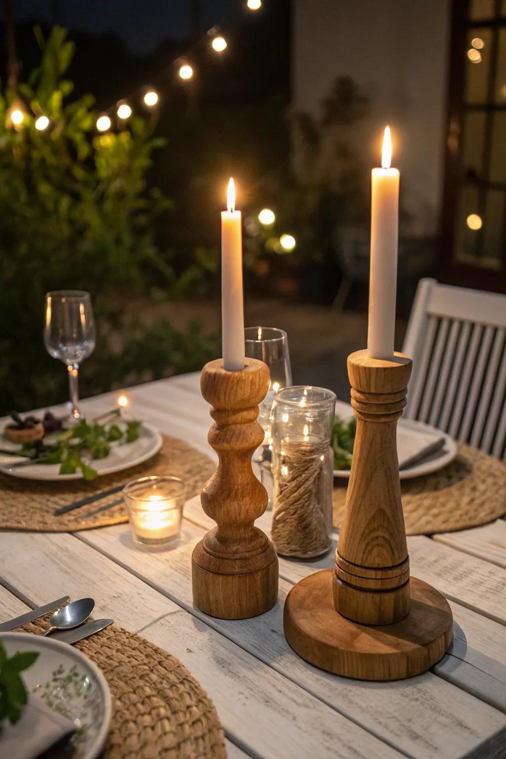 Warm and inviting timber flame holders for atmosphere
