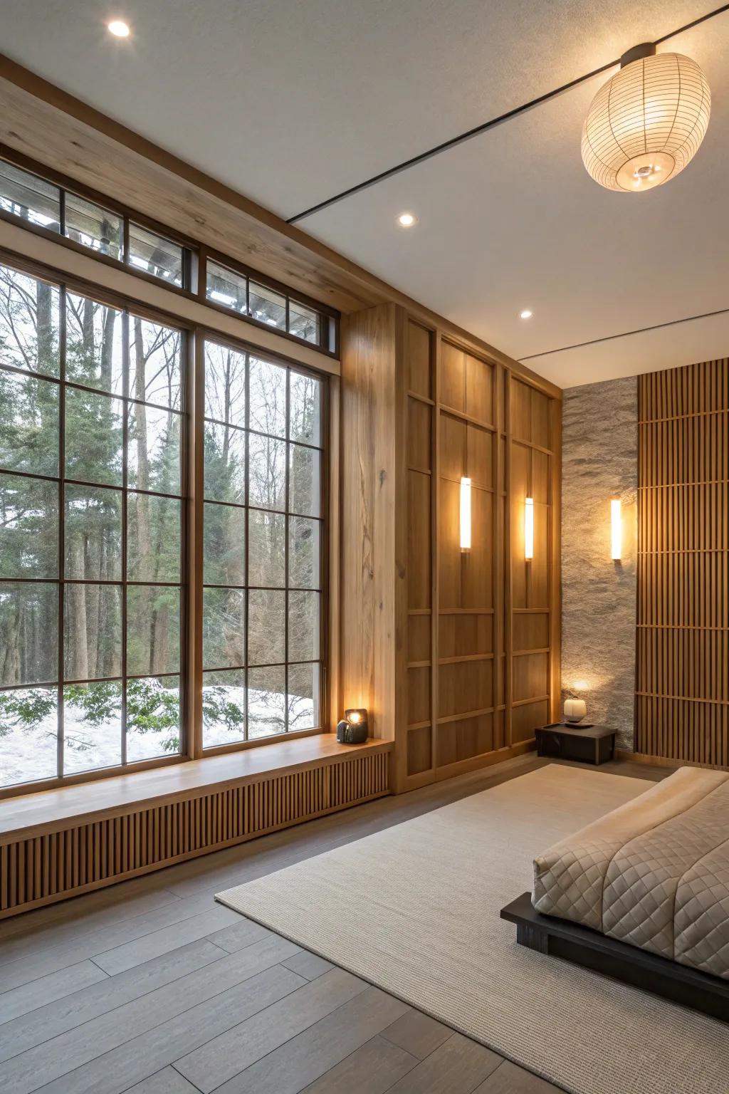 A space showcasing innovative drifting timber panels.