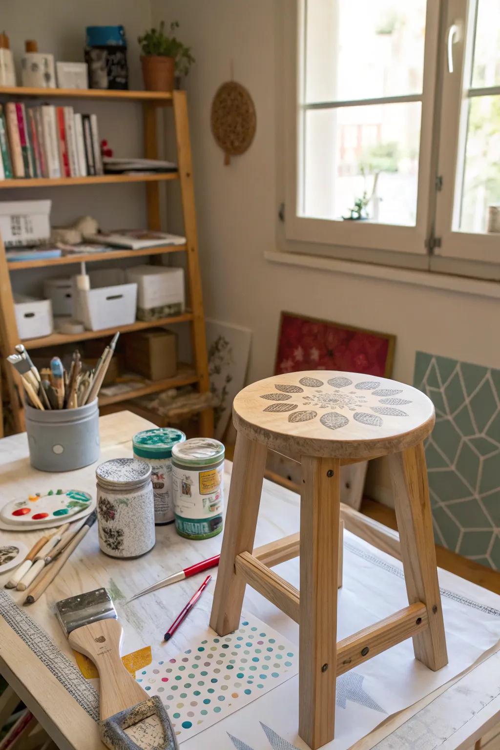 A DIY wooden stool project allows for personalized creative expression.