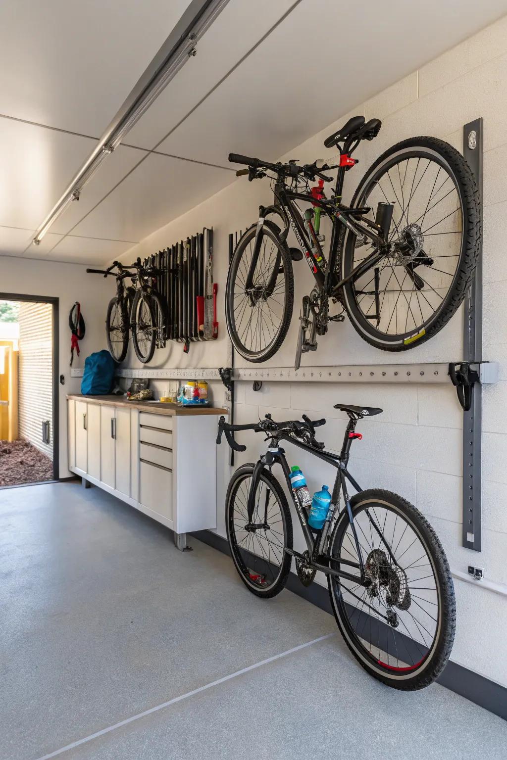 A bike rack keeps bikes organized and easy to get to.